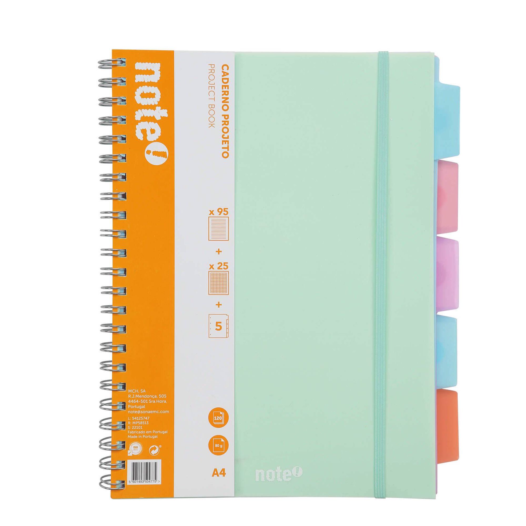 Caderno Espiral A4 Pautado com Elásticos e Separadores (várias cores)