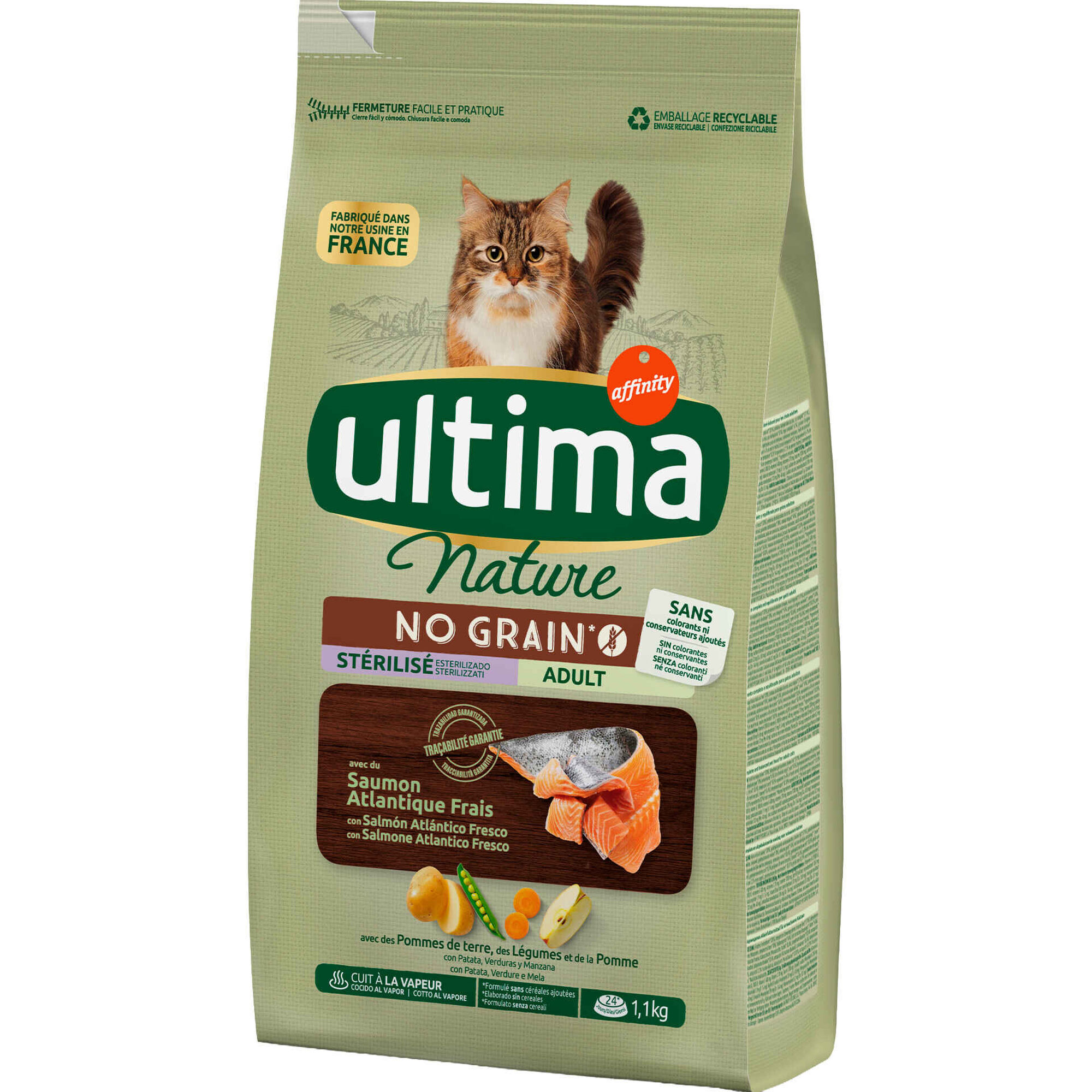Ra&ccedil;&atilde;o para Gato Adulto Esterilizado Sem Cereais Salm&atilde;o Affinity Ultima Nature