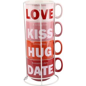 Conjunto 4 Canecas Love Rosa e Vermelho Kasa