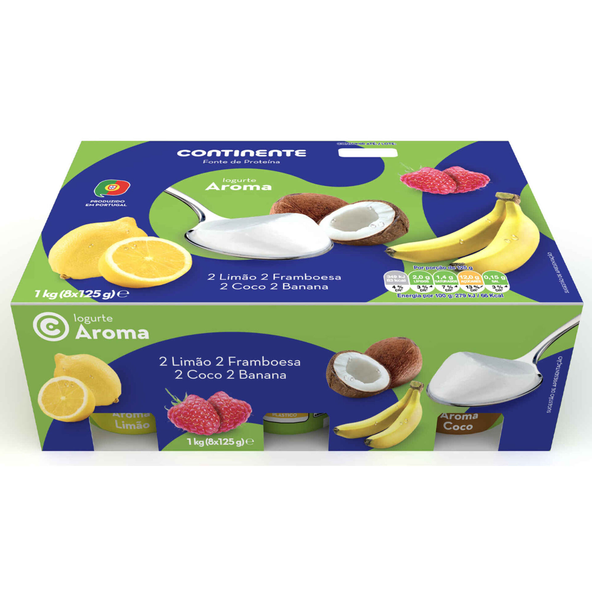 Iogurte Aroma Framboesa, Limão, Banana e Coco Iogurte Aroma Framboesa, Limão, Banana e Coco