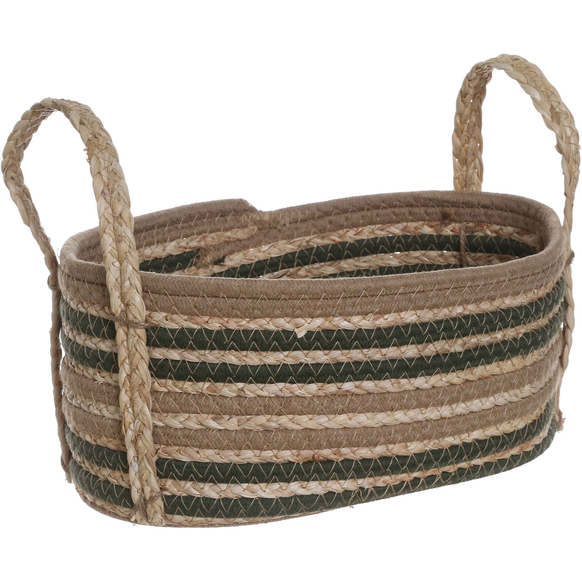 Cesto Oval com Riscas Verdes 30,5x22x13cm Kasa