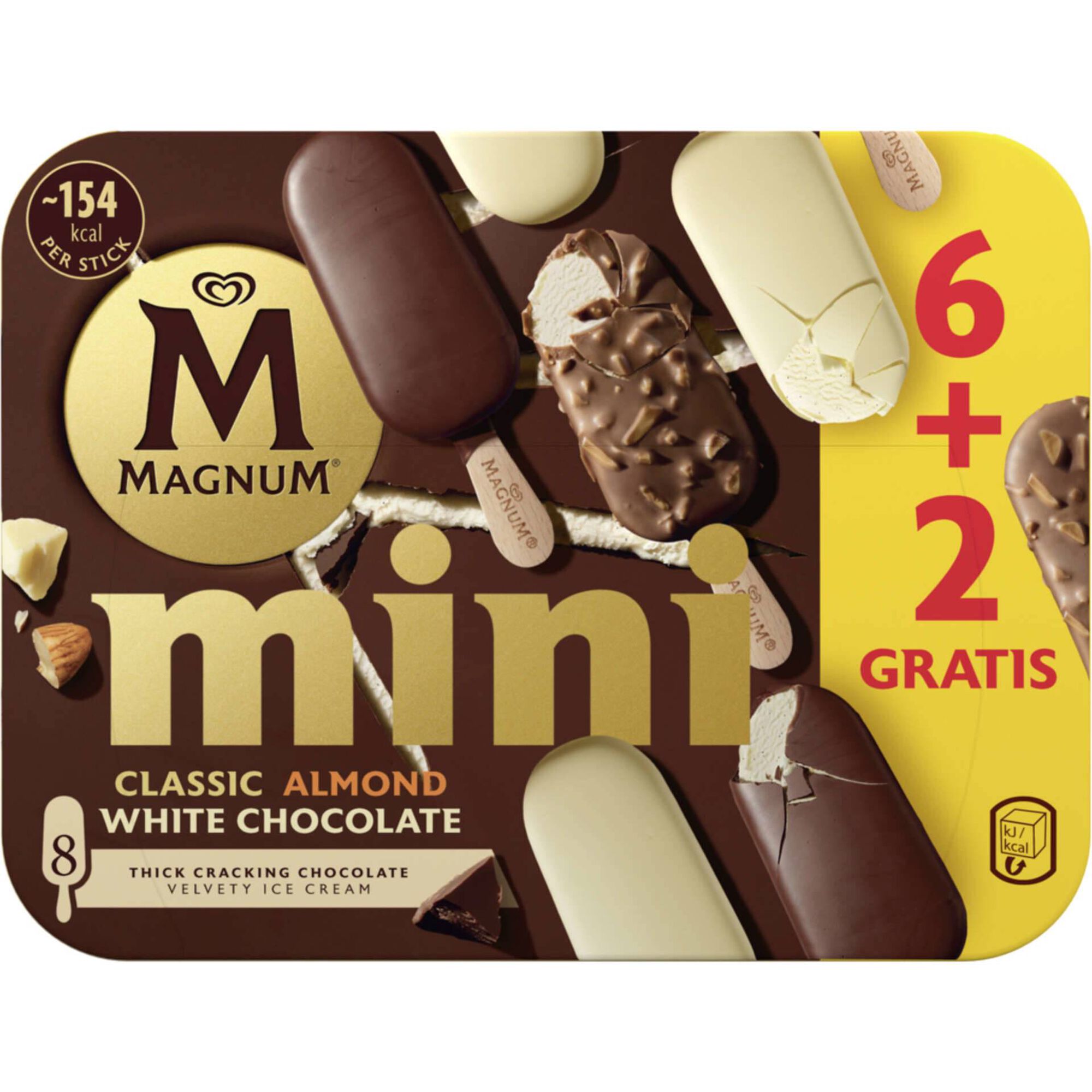 Gelado Mini Chocolate Cl&aacute;ssico, Am&ecirc;ndoa e Chocolate Branco Magnum