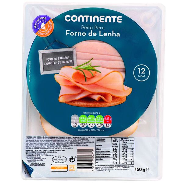 Fiambre de Peito de Peru Forno de Lenha Fatiado Continente