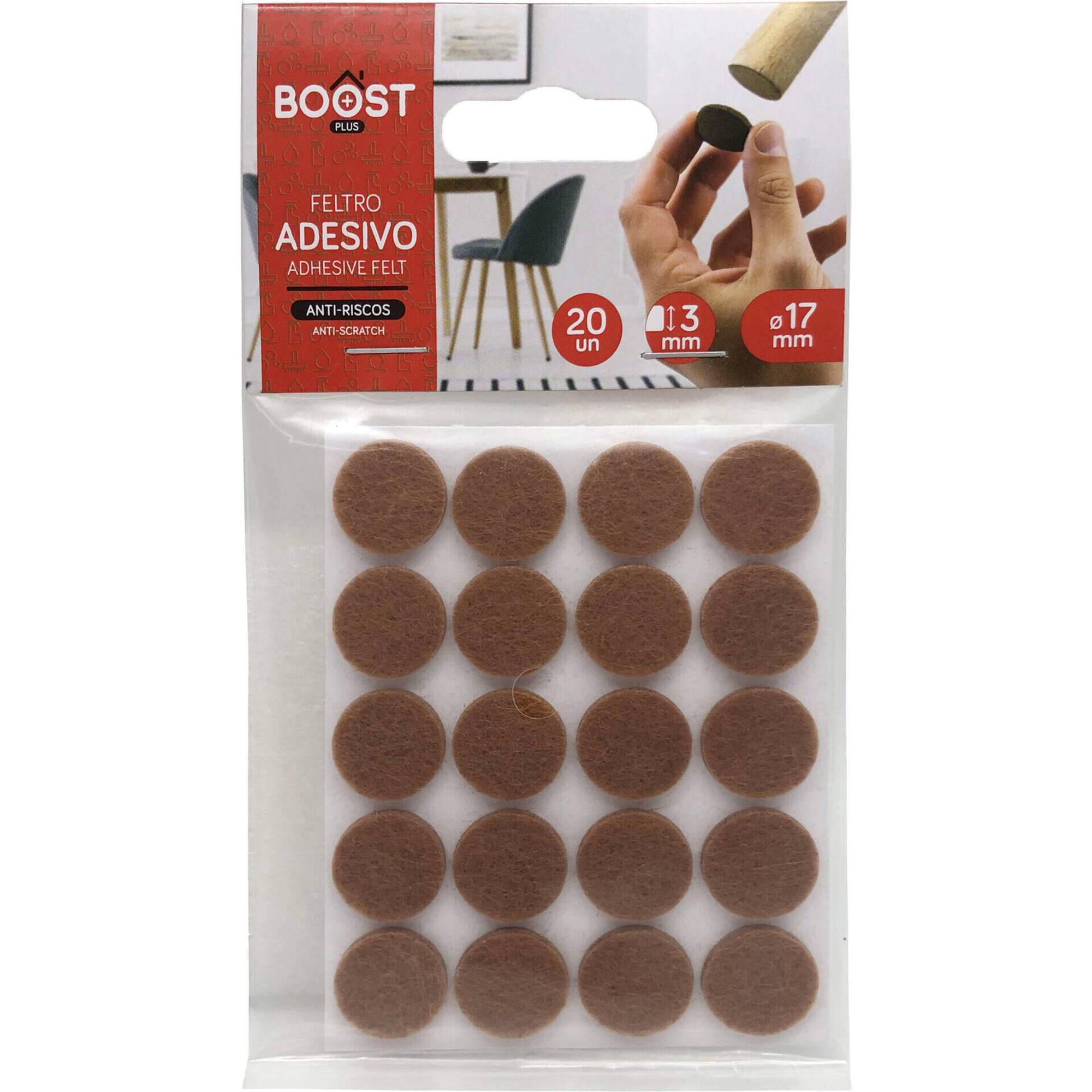 Conjunto 20 Adesivos Feltro Redondos 1,7cm Castanho Boost