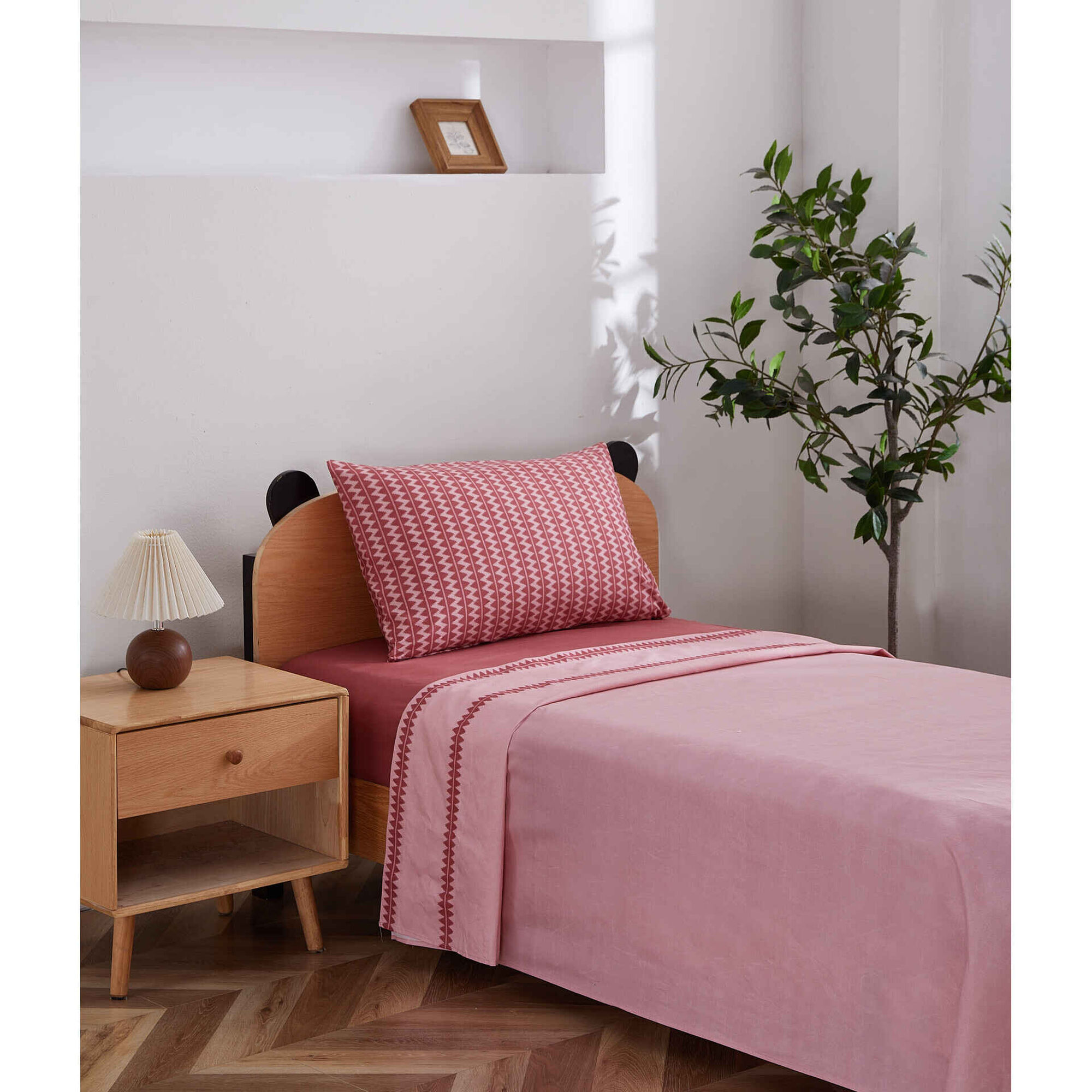 Conjunto de Len&ccedil;&oacute;is 270x160cm Microfibra Zigzag Rosa Jardim Secreto Kasa
