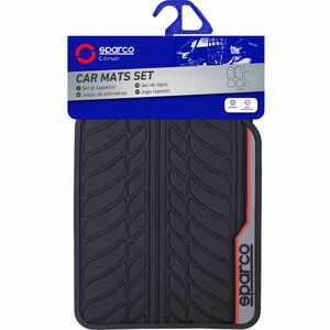 Conjunto 4 Tapetes Borracha Preto/Vermelho Sparco