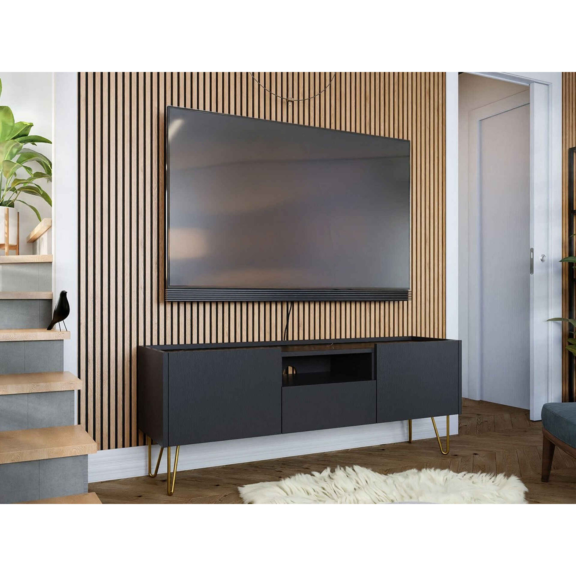 Móvel de TV com Pés Dourados 144x37x55cm Marine