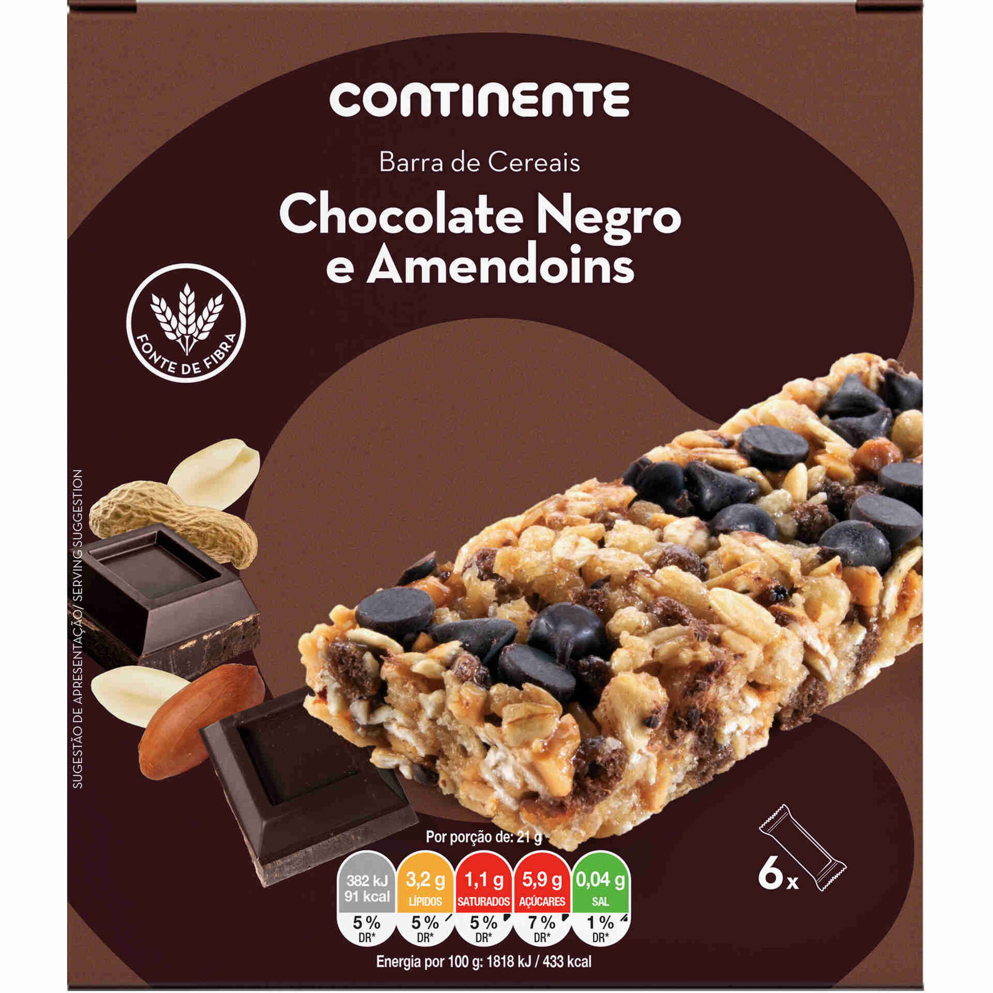 Barras de Cereais Chocolate Negro e Amendoim