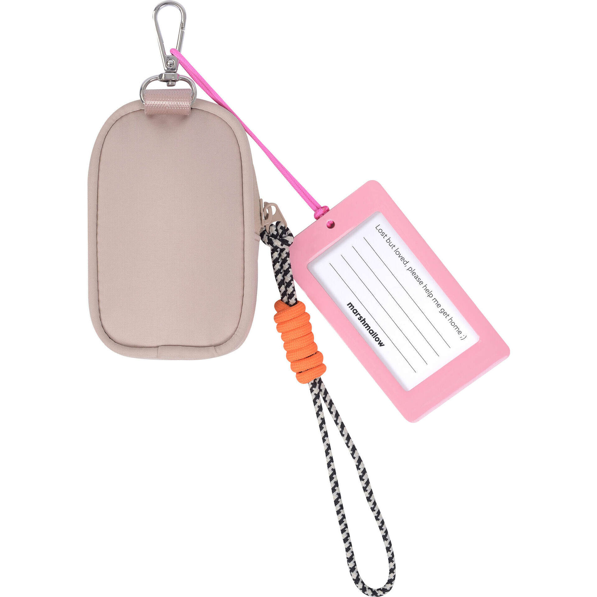 Mini Bolsa e Etiqueta de Viagem Riscas Laranja e Rosa Marshmallow