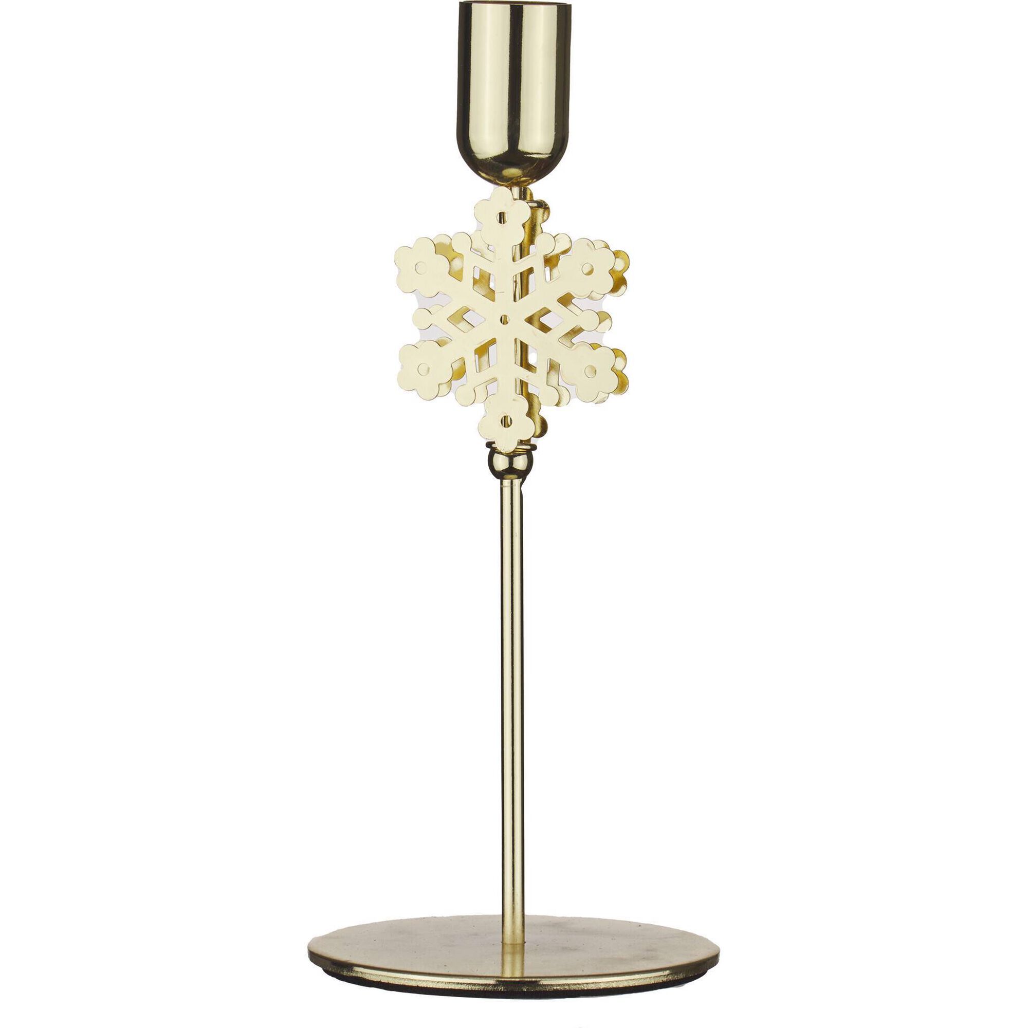 Castiçal Dourado 20cm Floco Neve