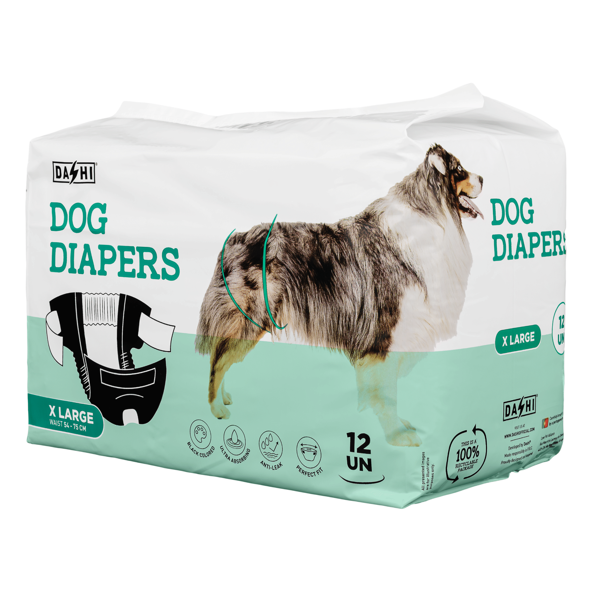 Fraldas Descart&aacute;veis para C&atilde;o XL (54-75cm) Dashi