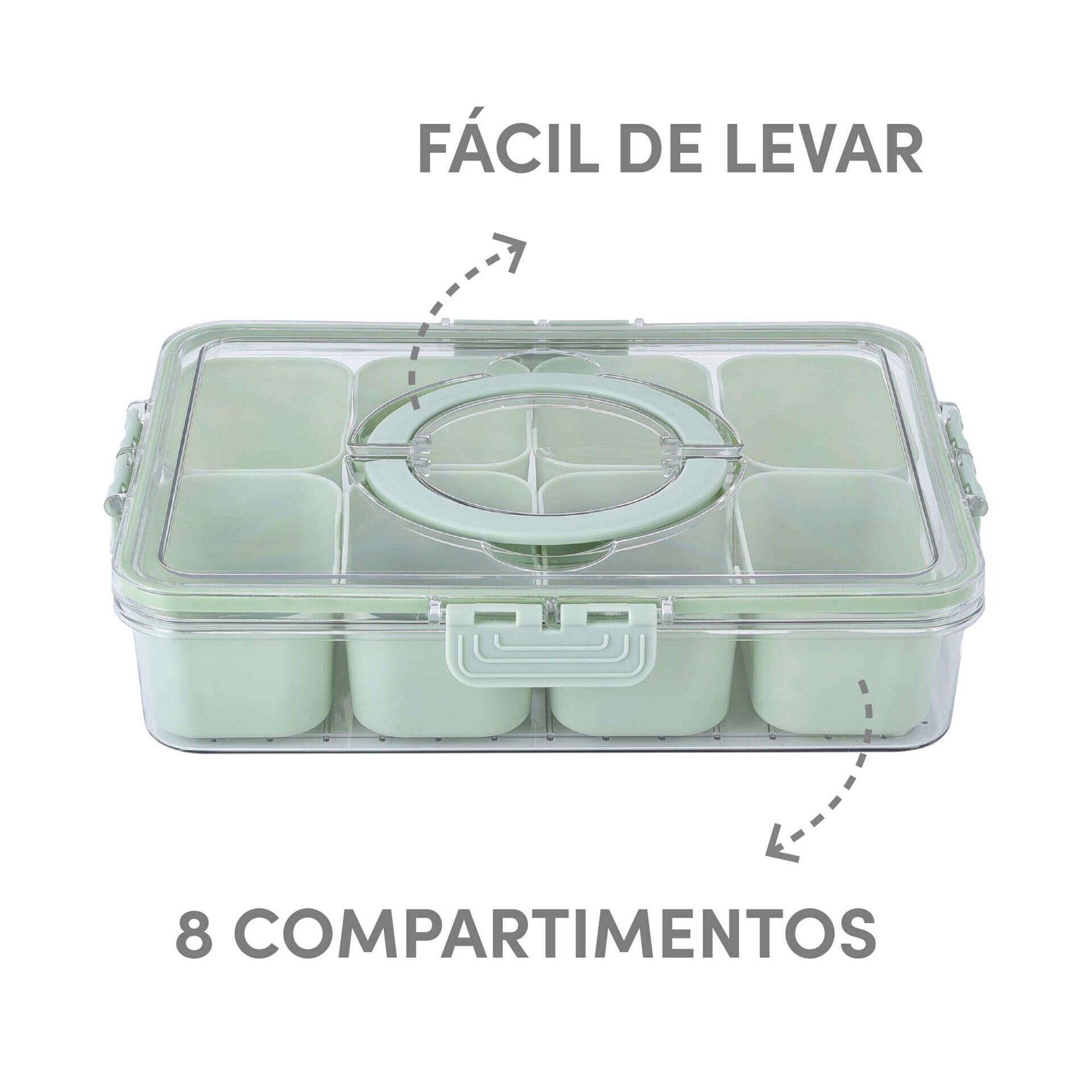 Caixa Herm&eacute;tica com 8 Compartimentos Verde Kasa