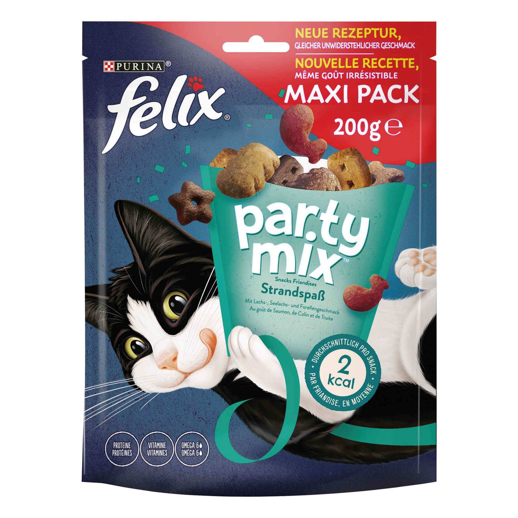 Snack para Gato Party Mix Ocean Salmão, Bacalhau e Truta