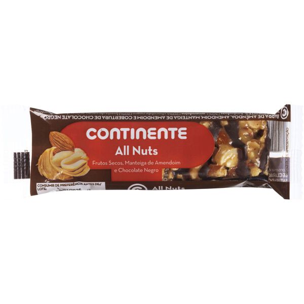 Barra Frutos Secos, Manteiga de Amendoim e Chocolate Negro All Nuts Continente