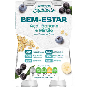 Iogurte L&iacute;quido Bem-Estar A&ccedil;a&iacute;, Banana e Mirtilo sem Lactose Continente Equil&iacute;brio