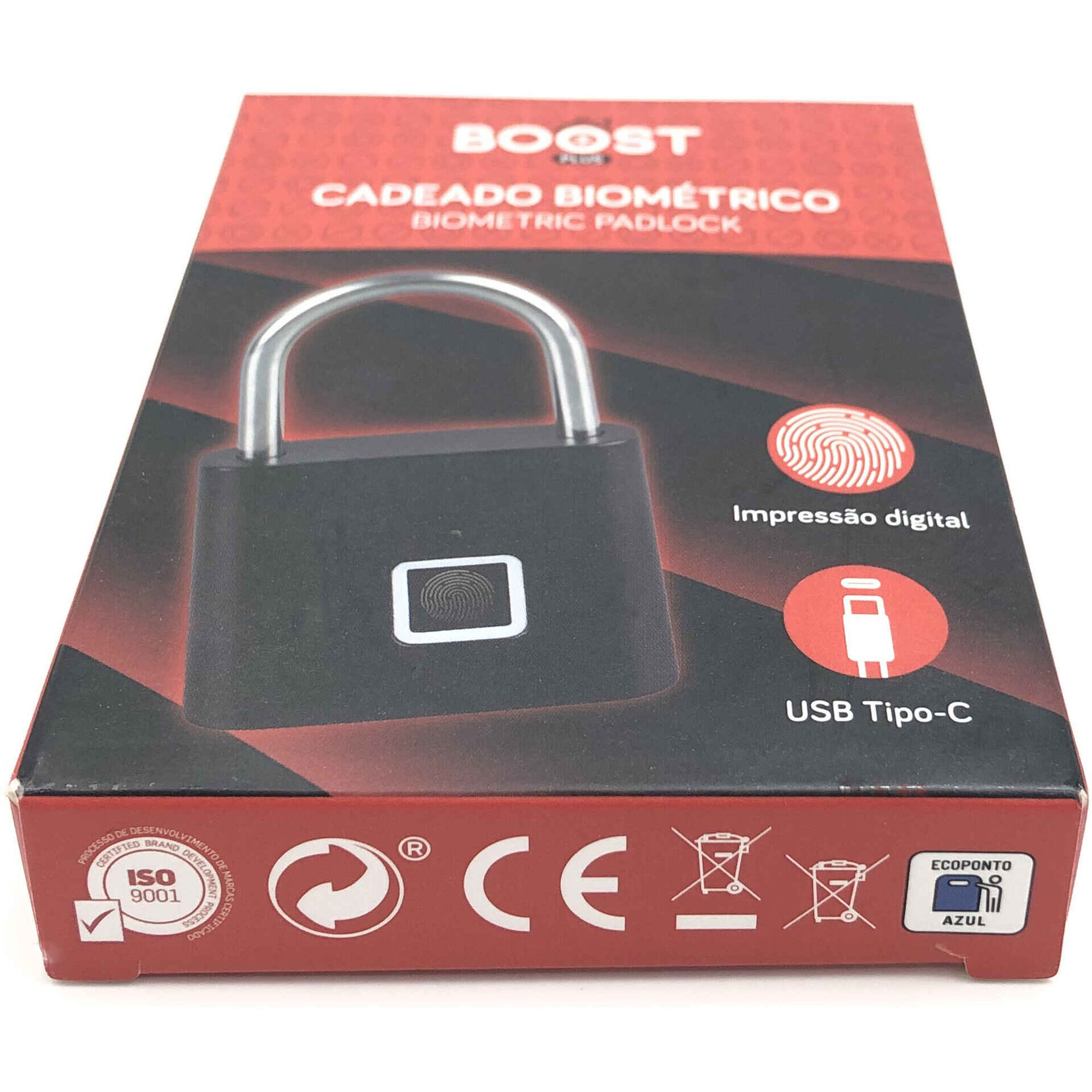 Cadeado Biom&eacute;trico com USB Preto Boost