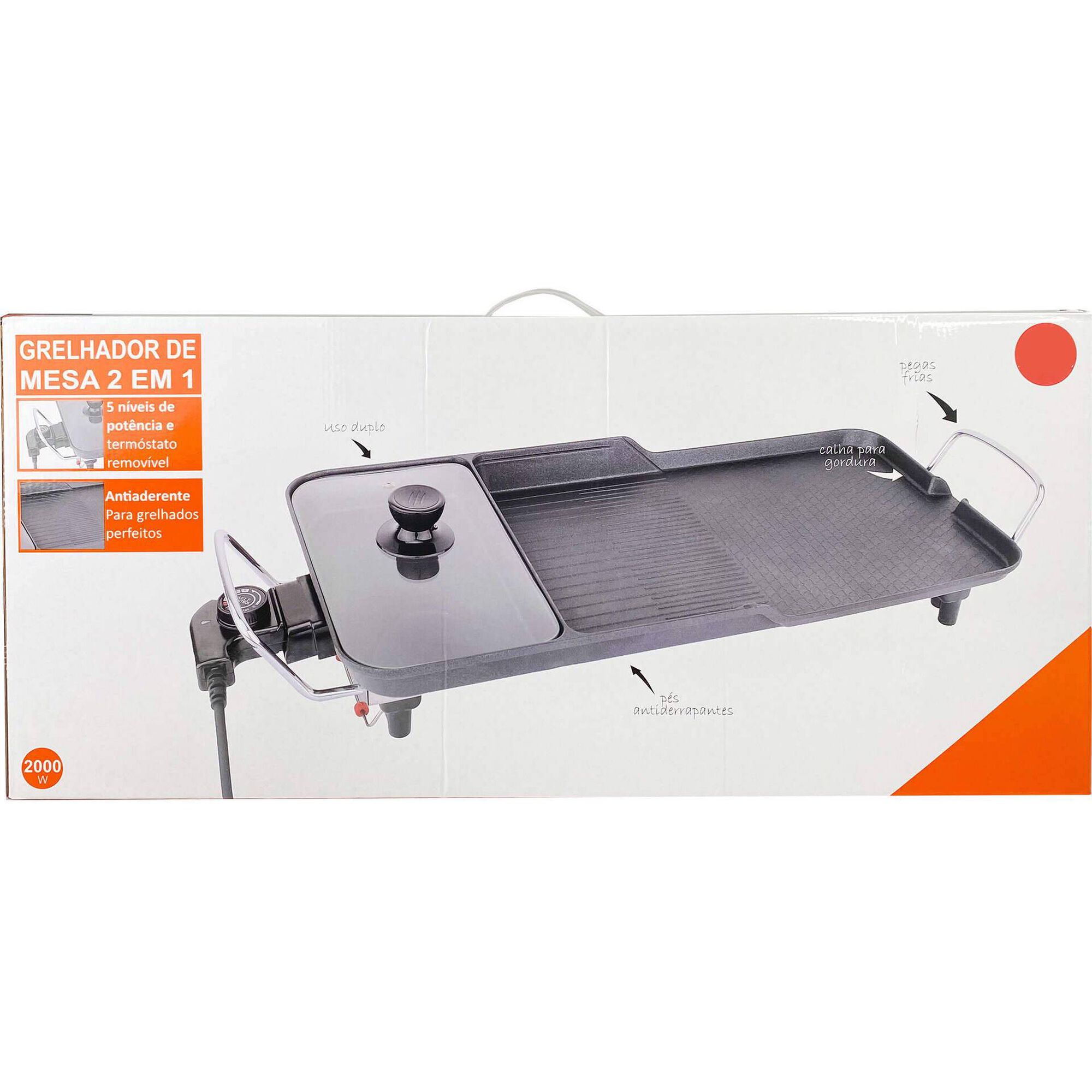 Grelhador de Mesa 2 em 1 2000W Antiaderente Bazar&atilde;o