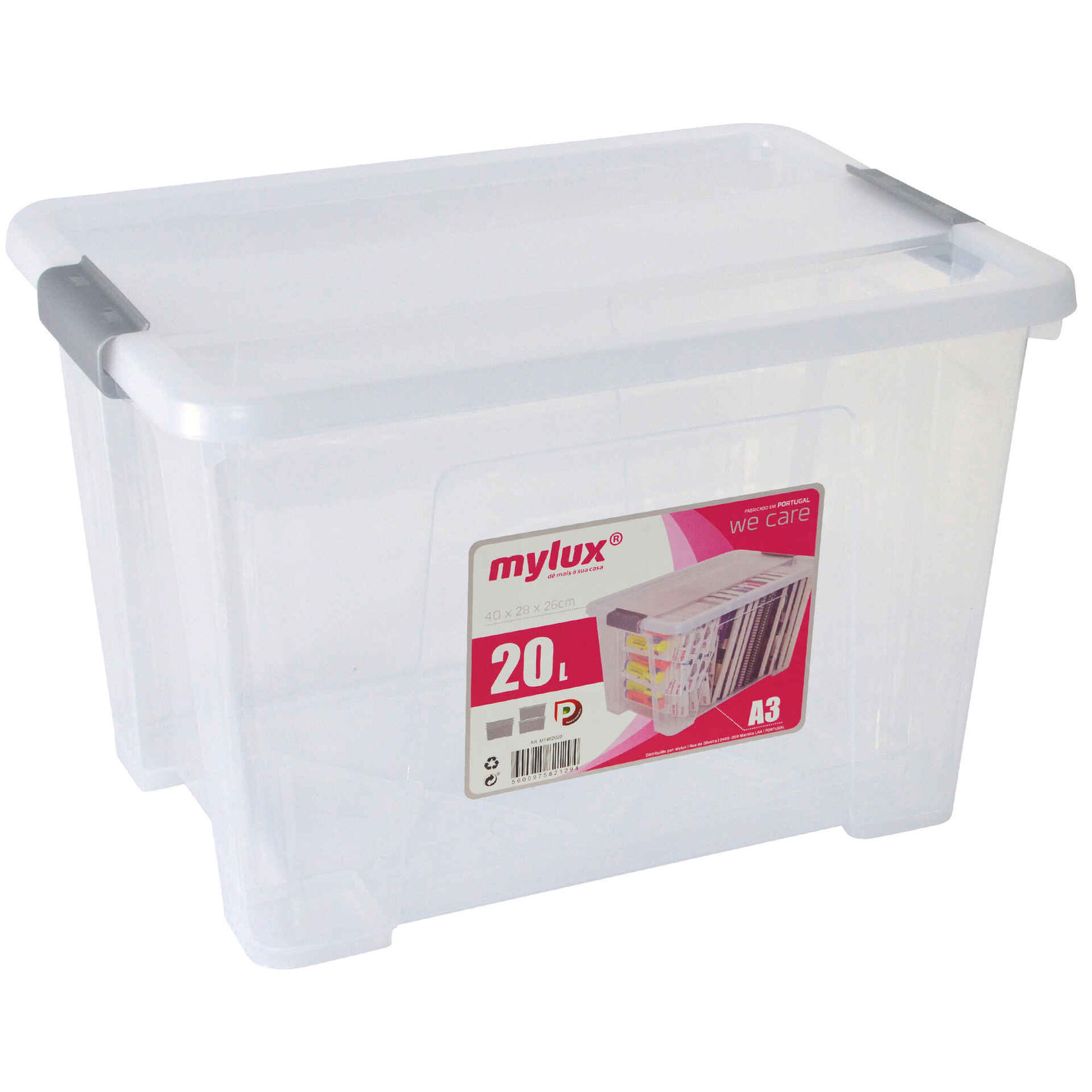 Caixa Multiusos Transparente com Tampa 20L Mylux