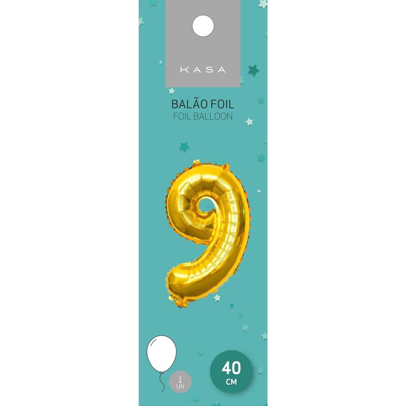 Balão Foil 40cm Nº 9 Dourado Kasa