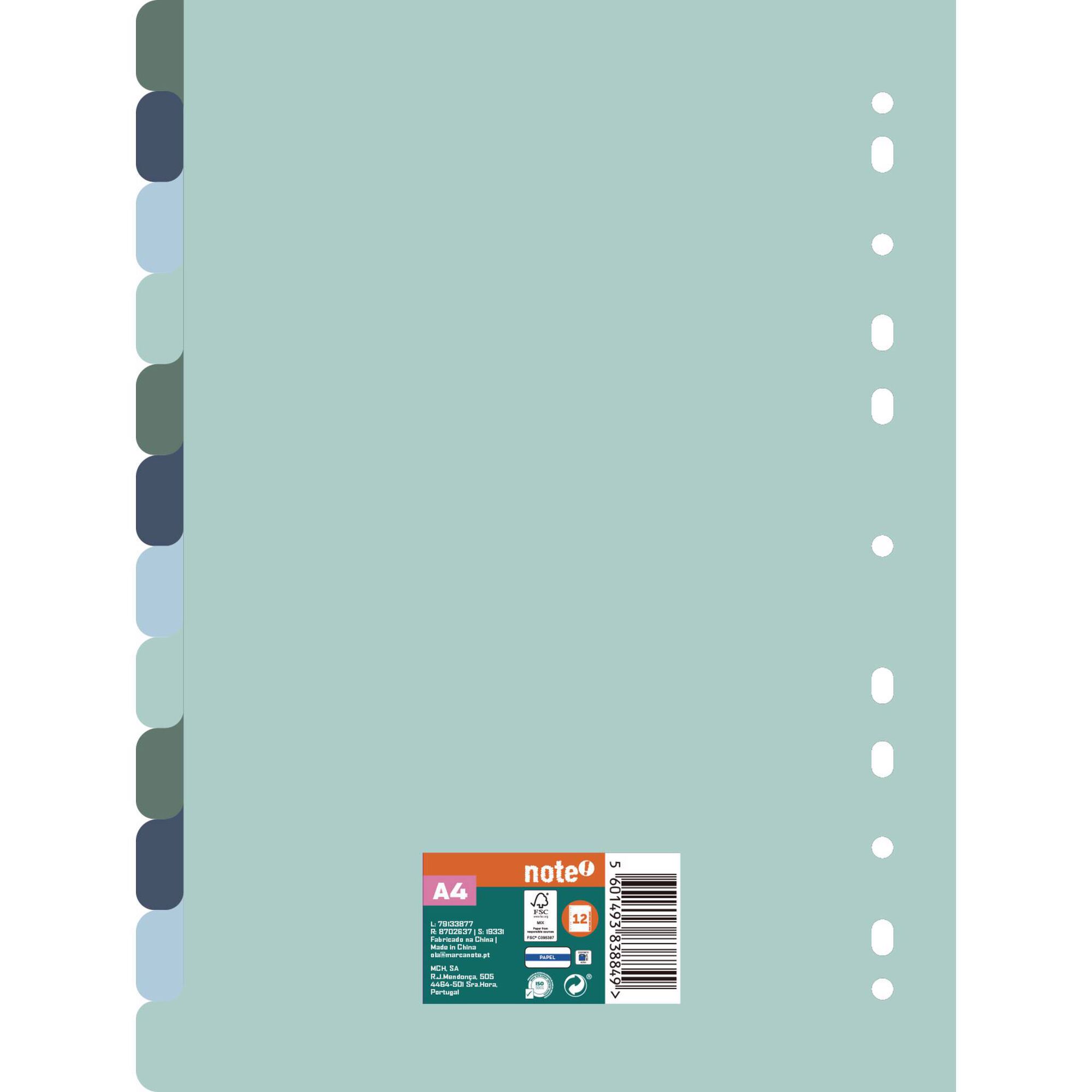 Separador de Cart&atilde;o A4 com 12 Divis&oacute;rias Note!