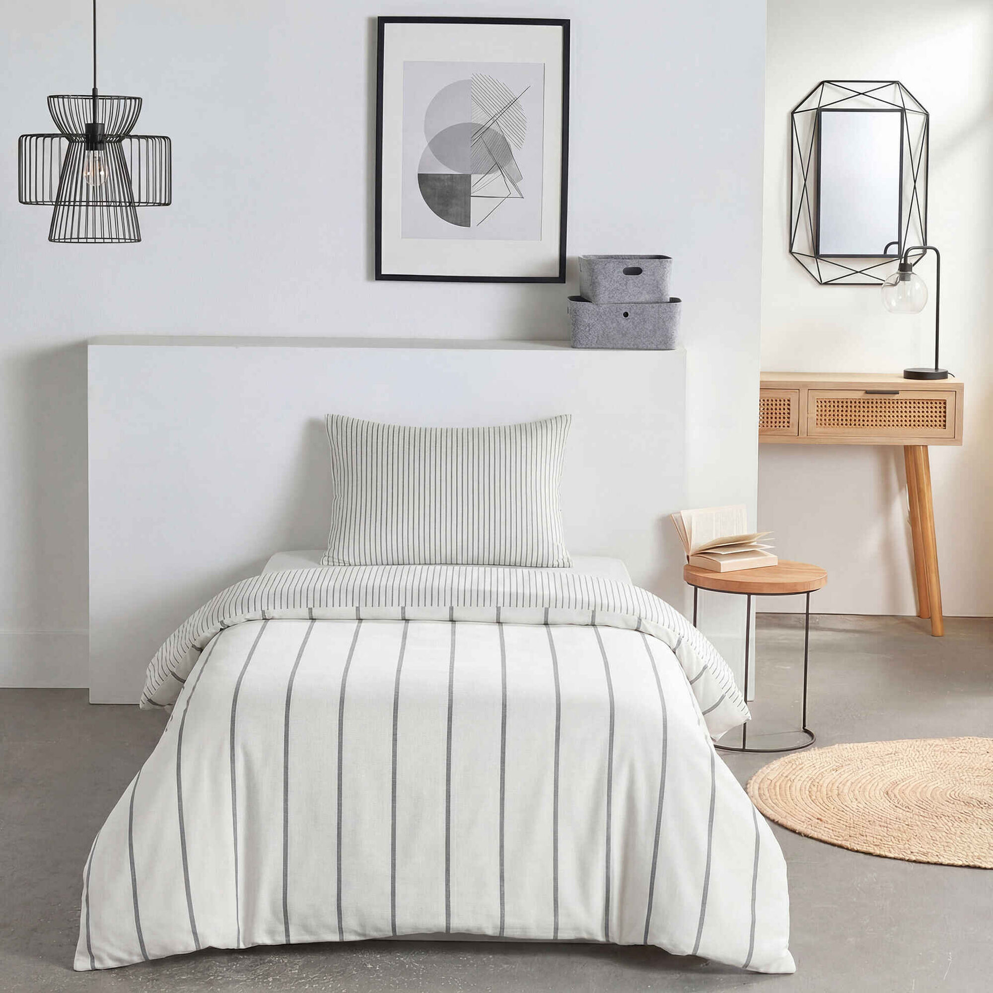 Conjunto Capa de Edred&atilde;o e Fronha 220x160cm Riscas Cinza Kasa