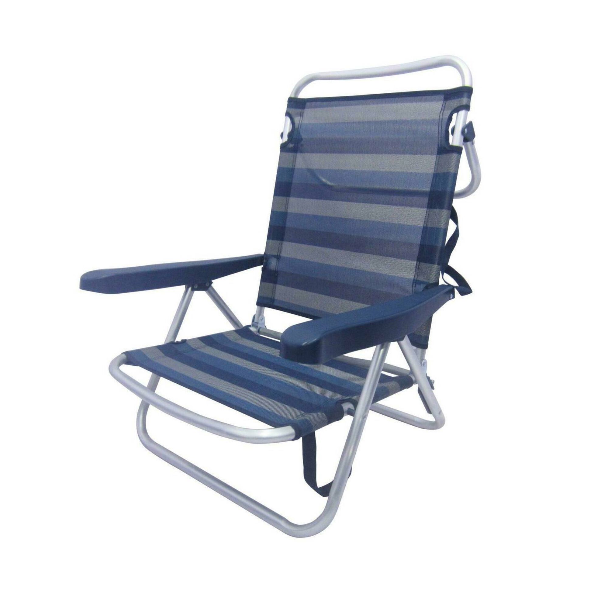 Cadeira de Praia Pernas Baixas Multiposições Azul e Branca