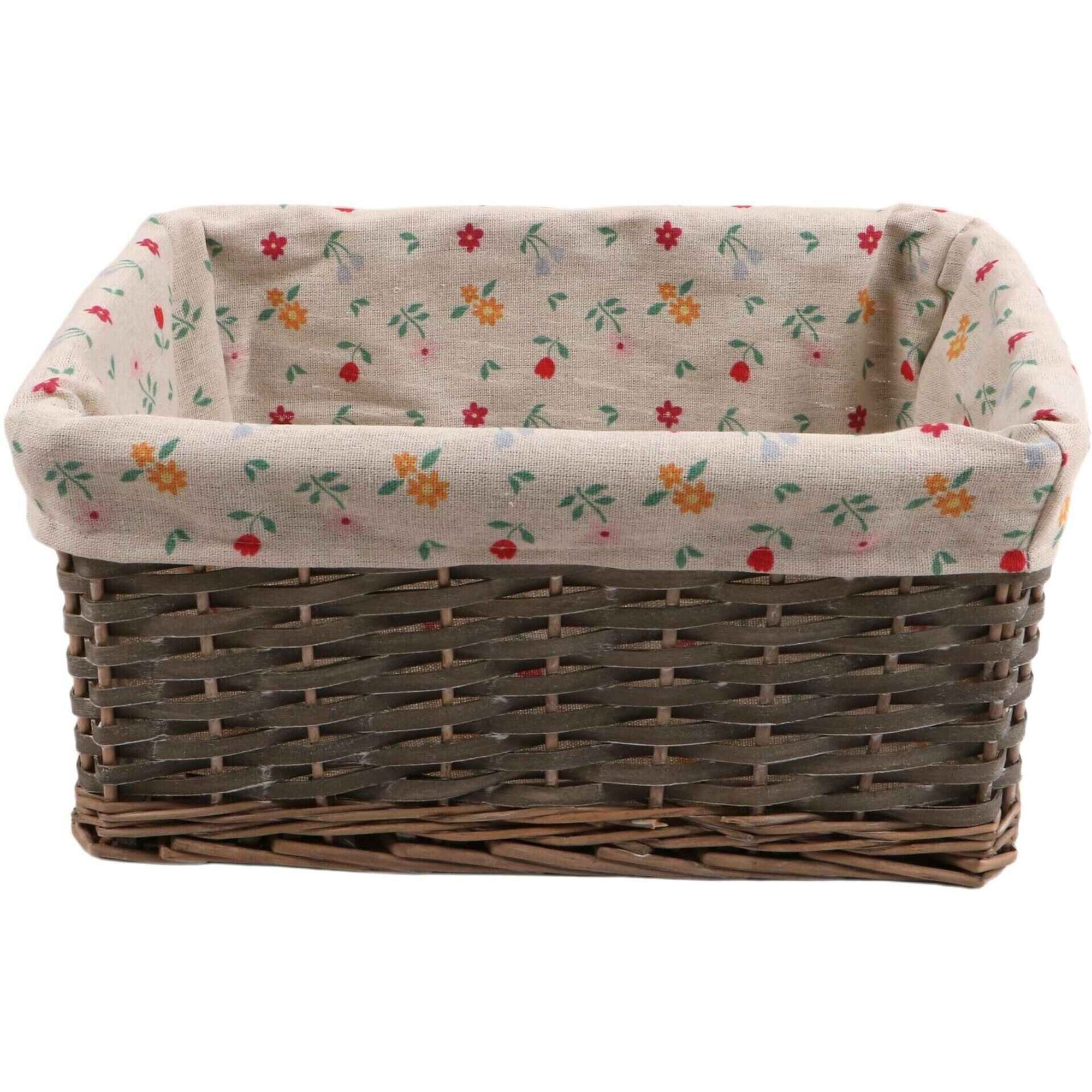 Cesto Retangular 28x38x18cm com Tecido Flores Kasa