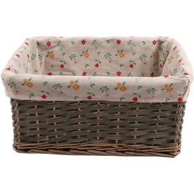 Cesto Retangular 28x38x18cm com Tecido Flores Kasa