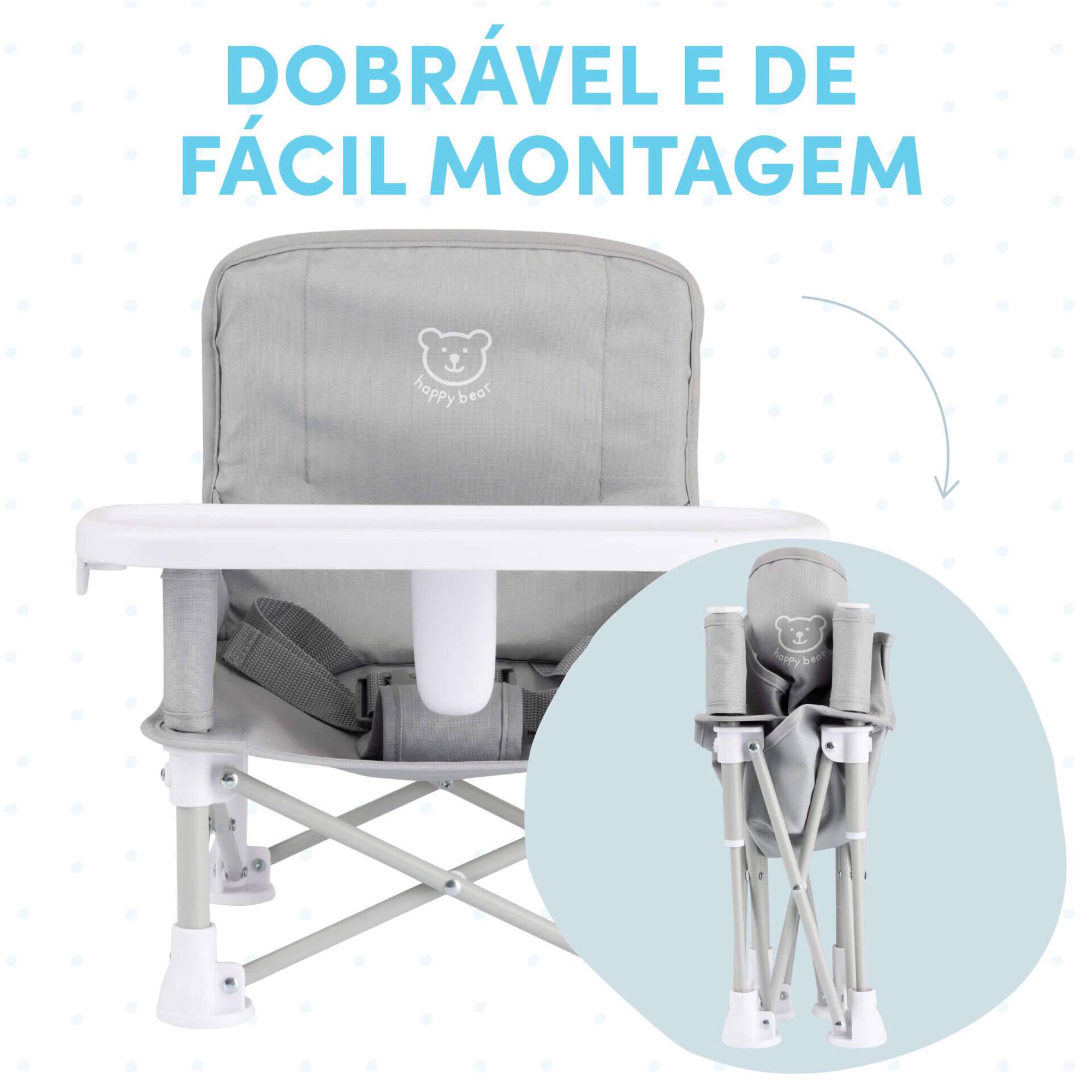 Cadeira de Refei&ccedil;&atilde;o Port&aacute;til Cinza Happy Bear