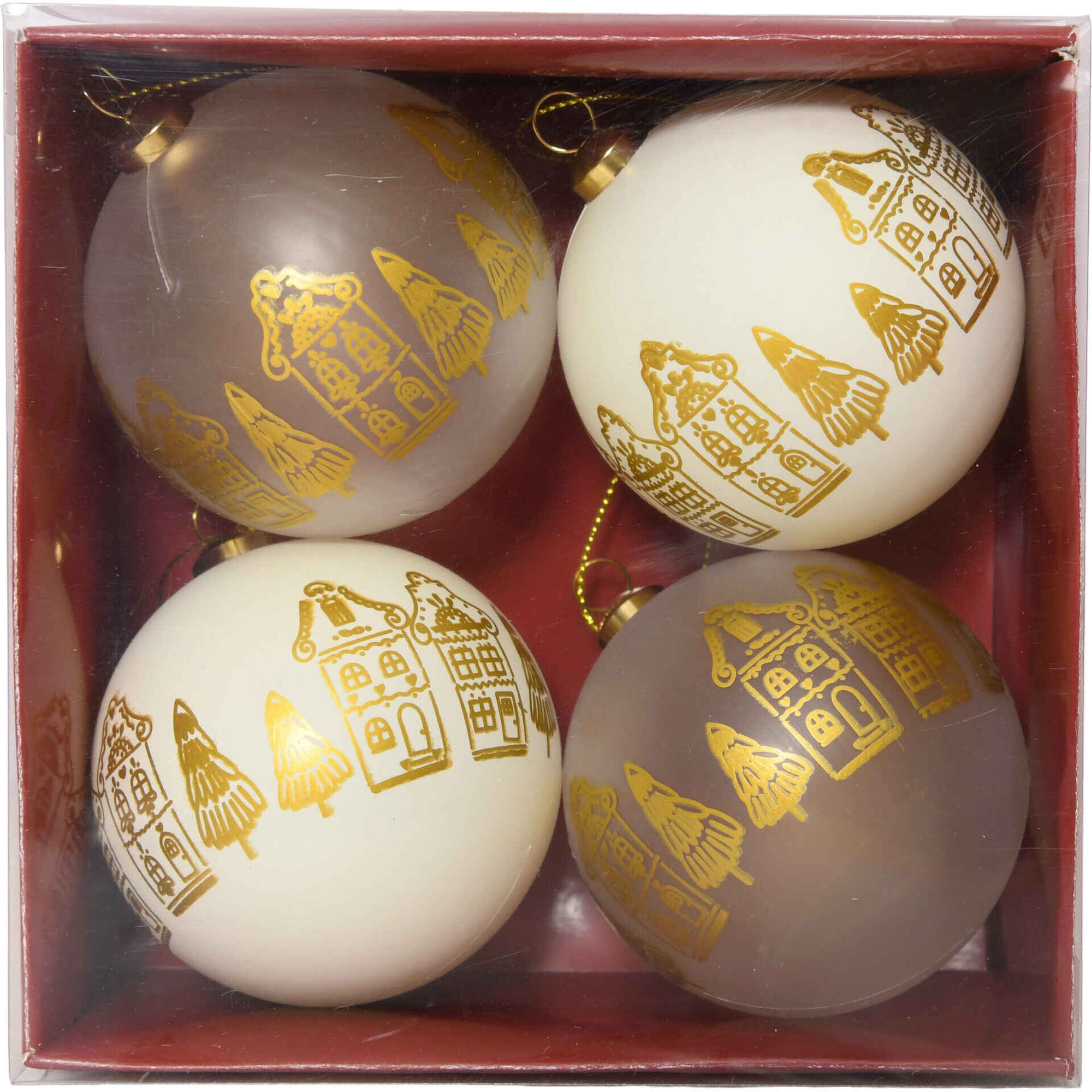 Conjunto 4 Bolas de Natal Casinhas Gold Kasa
