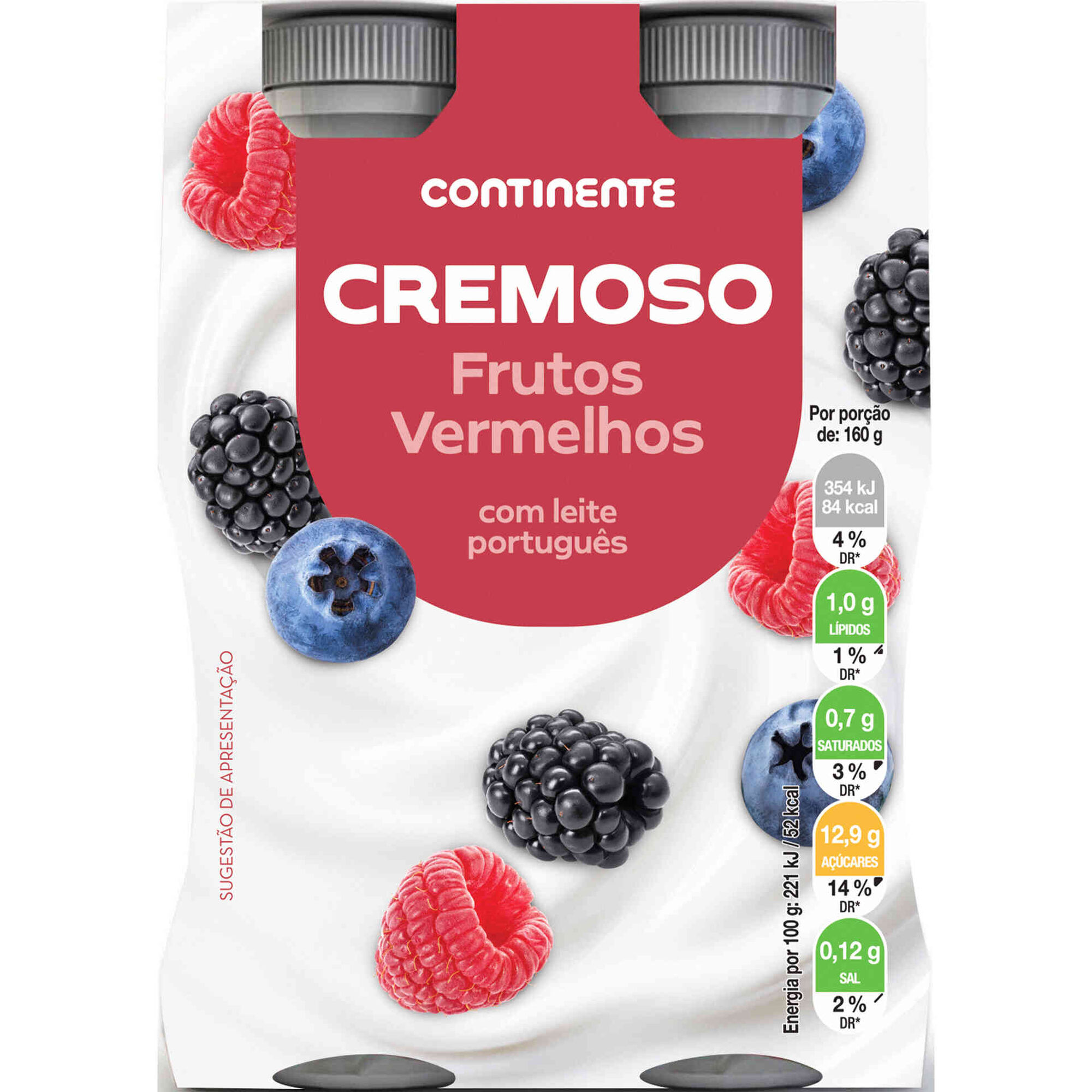 Iogurte L&iacute;quido Cremoso Frutos Vermelhos Continente