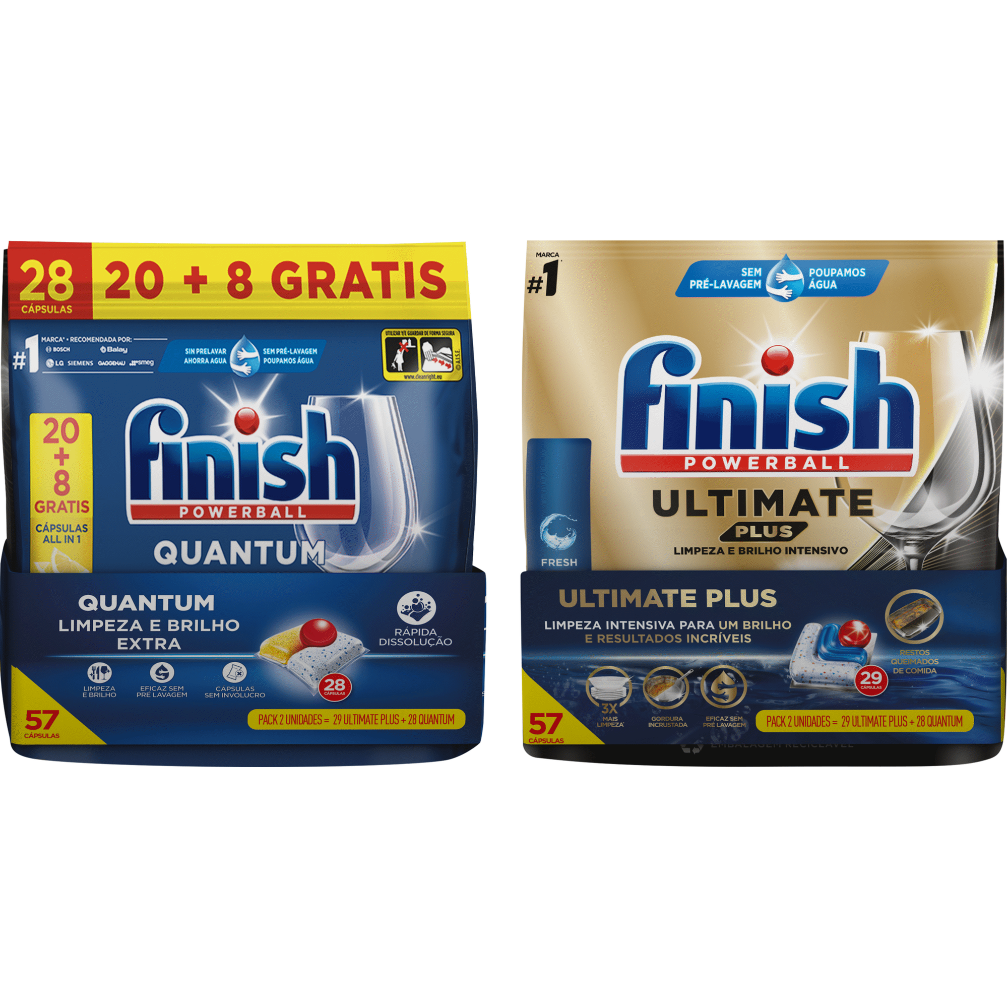 Conjunto Detergente Máquina Loiça Pastilhas Quantum Limão + Ultimate Plus