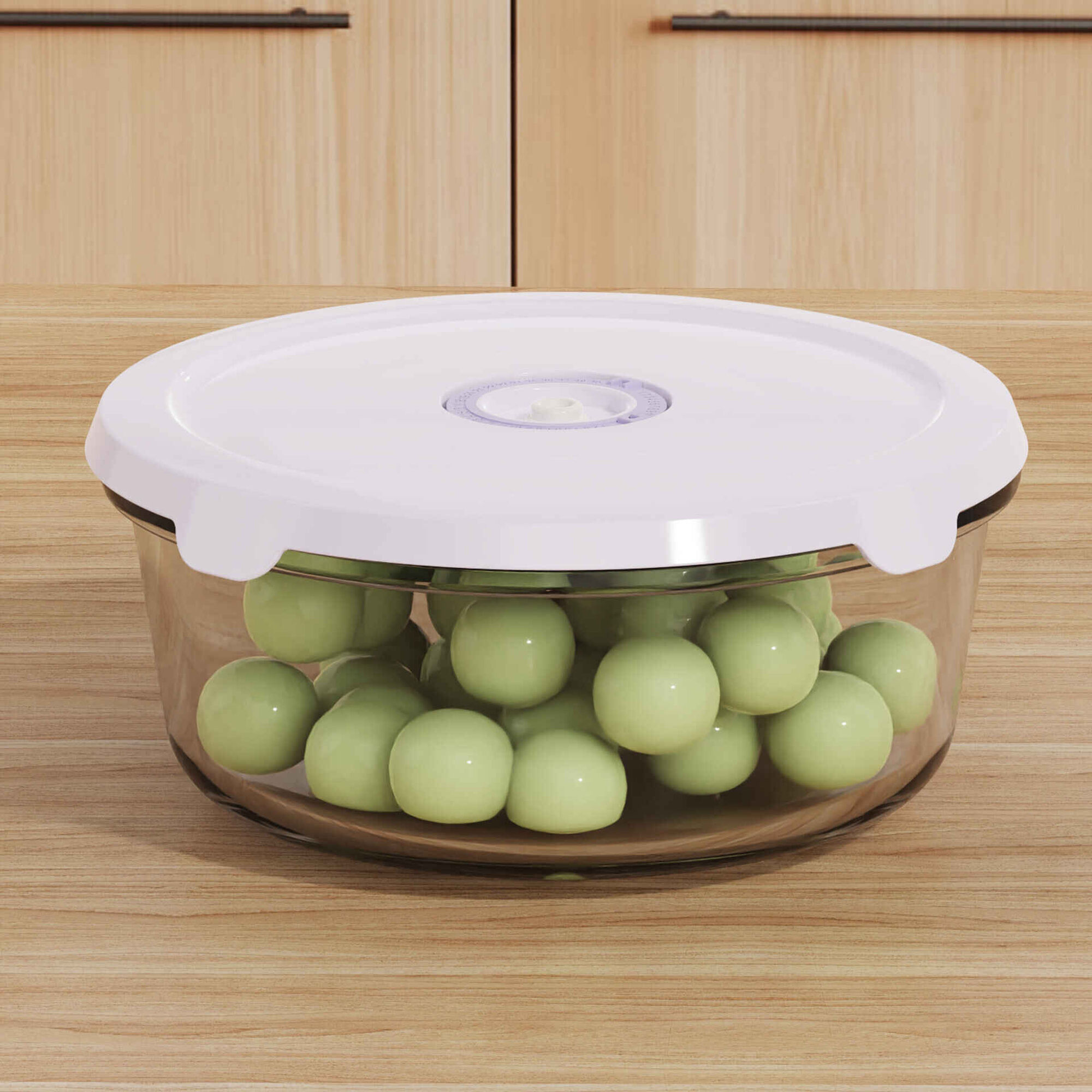 Caixa Vidro Redonda 1400ml com Vácuo Caixa Vidro Redonda 1400ml com Vácuo