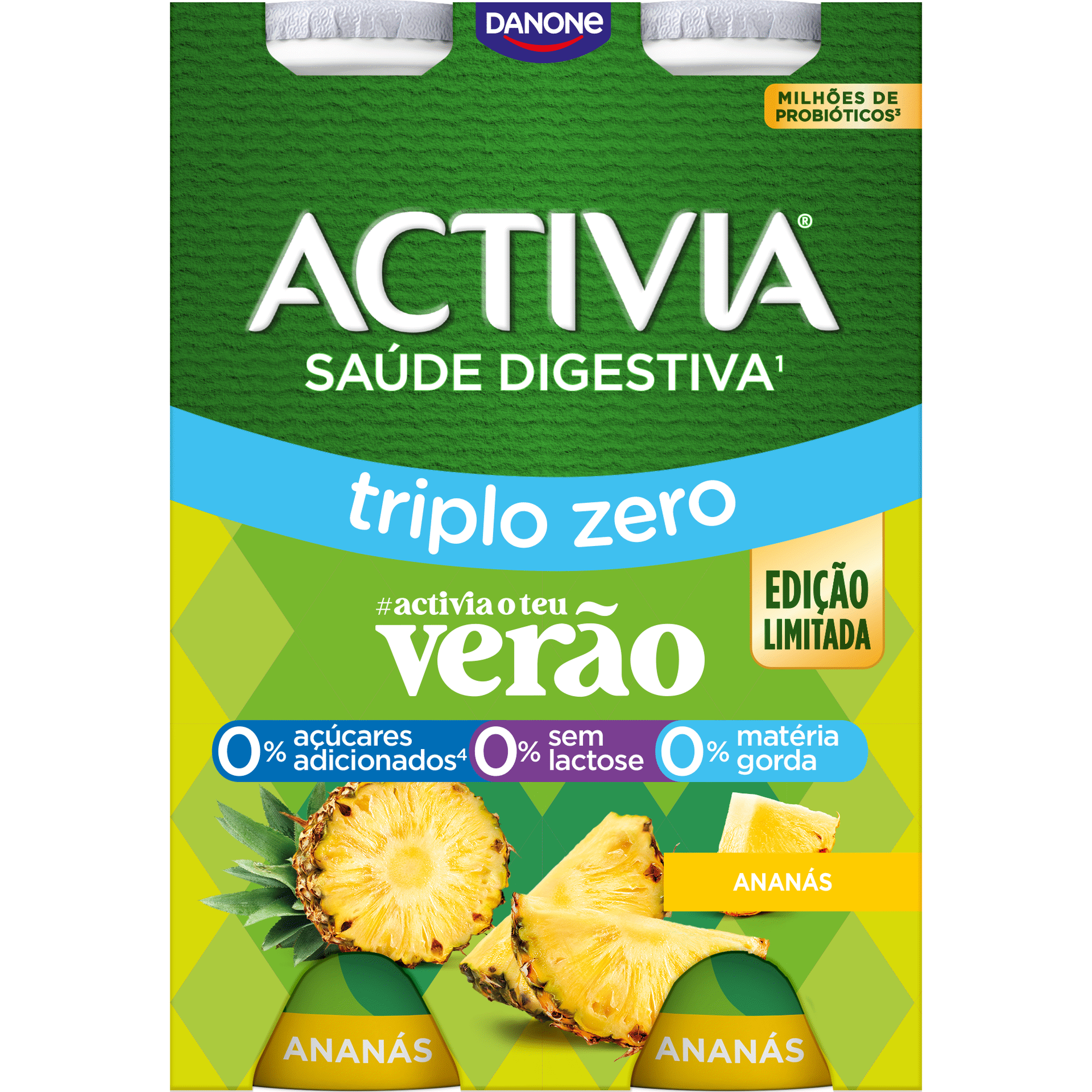 Iogurte L&iacute;quido Bifidus Triplo 0% Anan&aacute;s sem Lactose Activia Danone