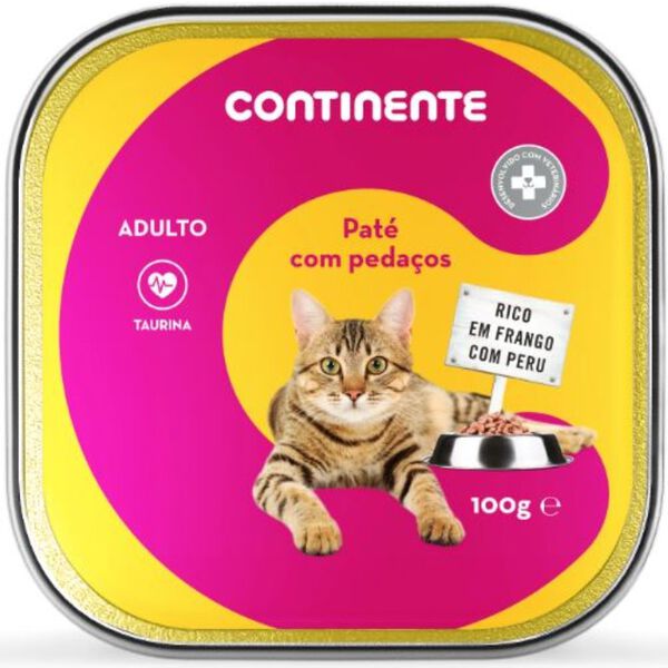 Comida Húmida para Gato Adulto Taurina Frango Perú Paté Pedaços Continente