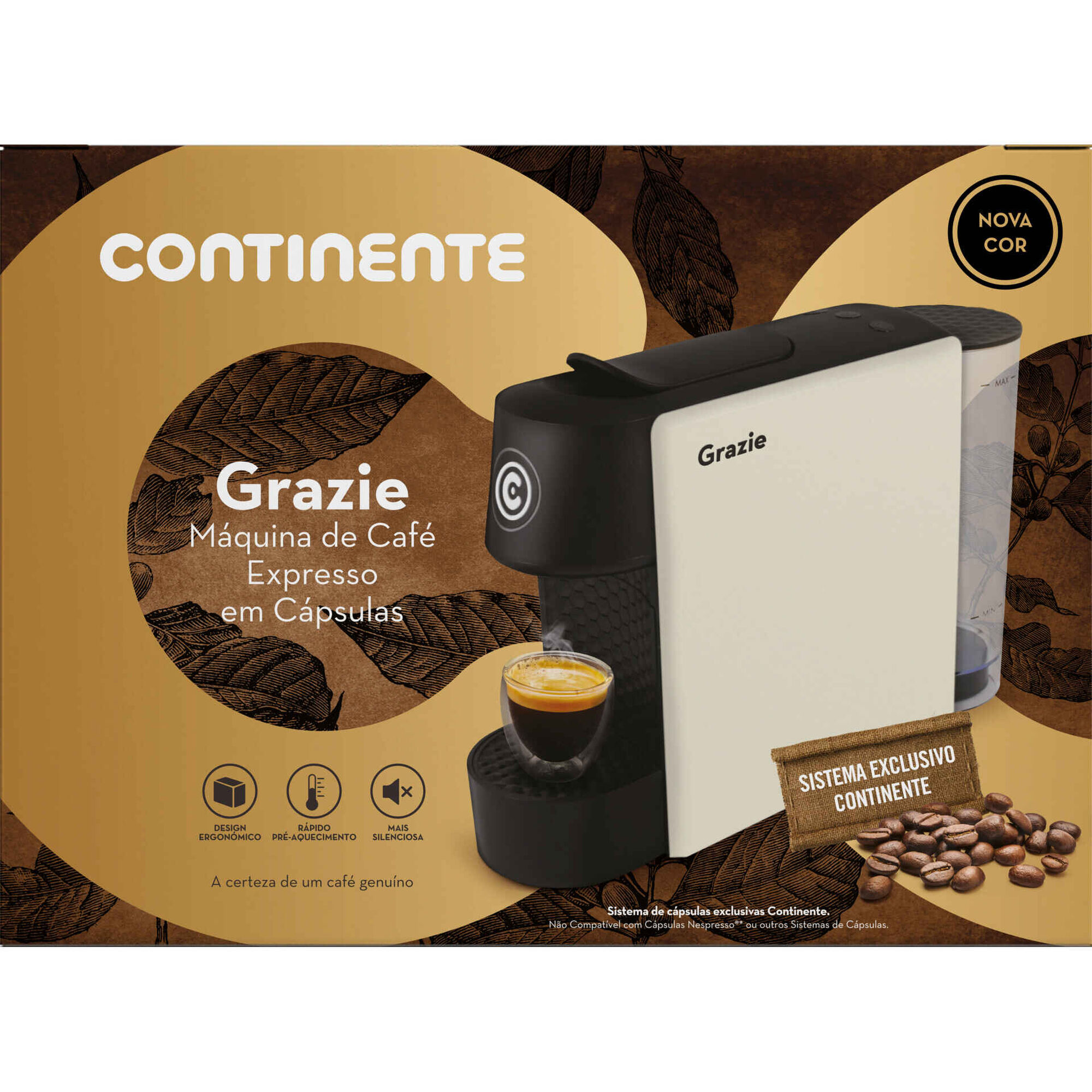 Máquina de Café Cápsulas Sistema Exclusivo Continente Grazie Bege