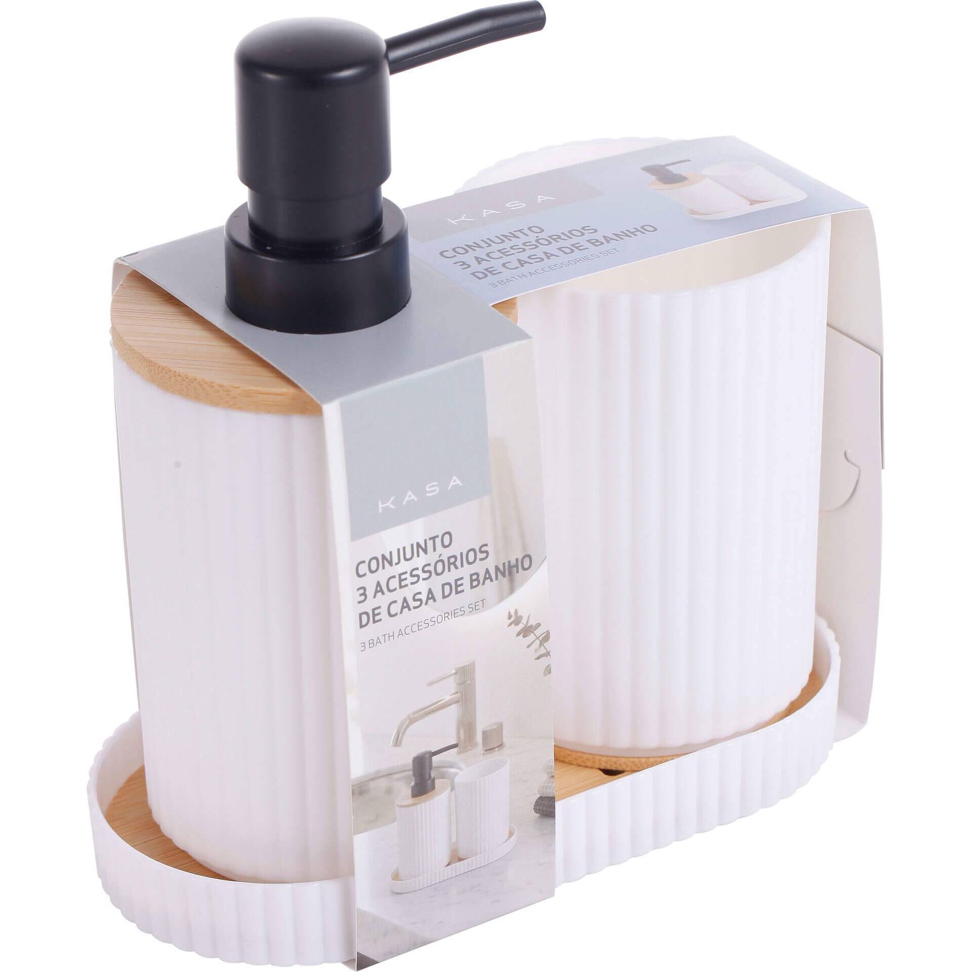 Conjunto 3 Acess&oacute;rios para Casa de Banho Branco Kasa