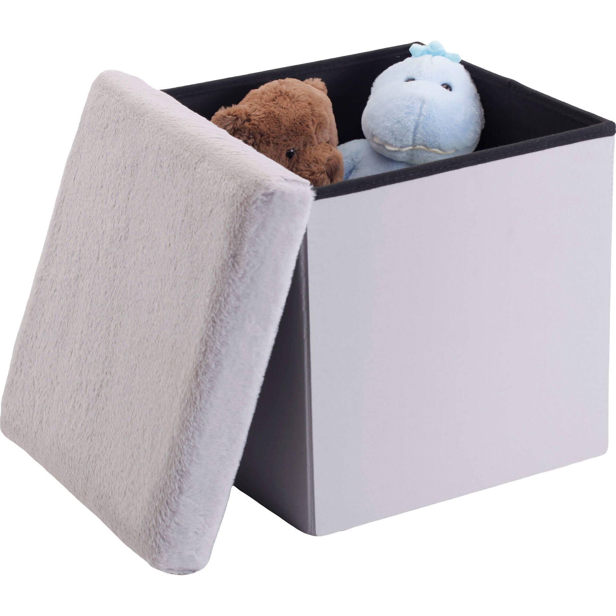 Banco de Arruma&ccedil;&atilde;o com Tampa 38x38x38cm Cinza Bazar&atilde;o