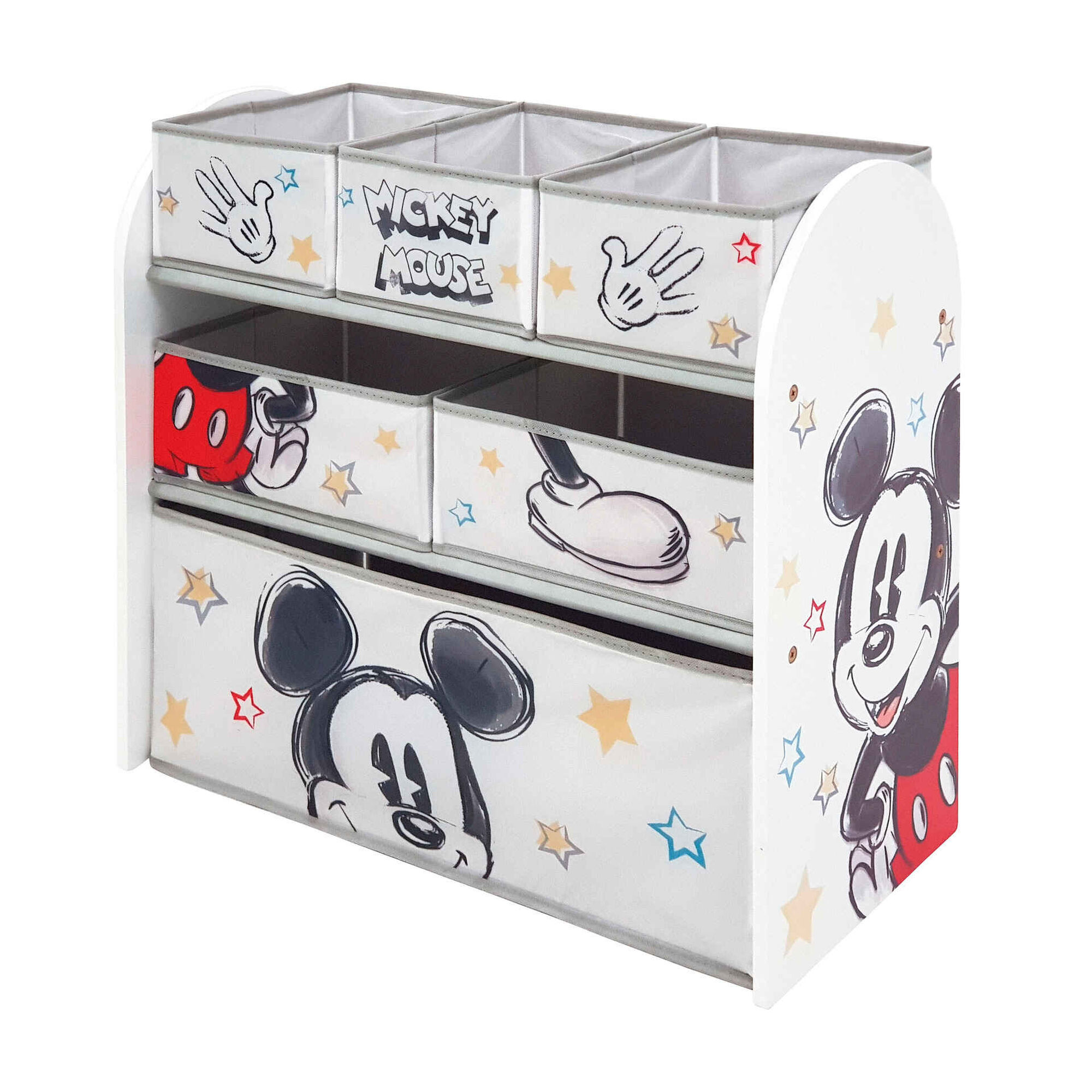 Organizador Madeira com 6 Cestos de Arrumação 62x30x60cm Branco e Preto Mickey