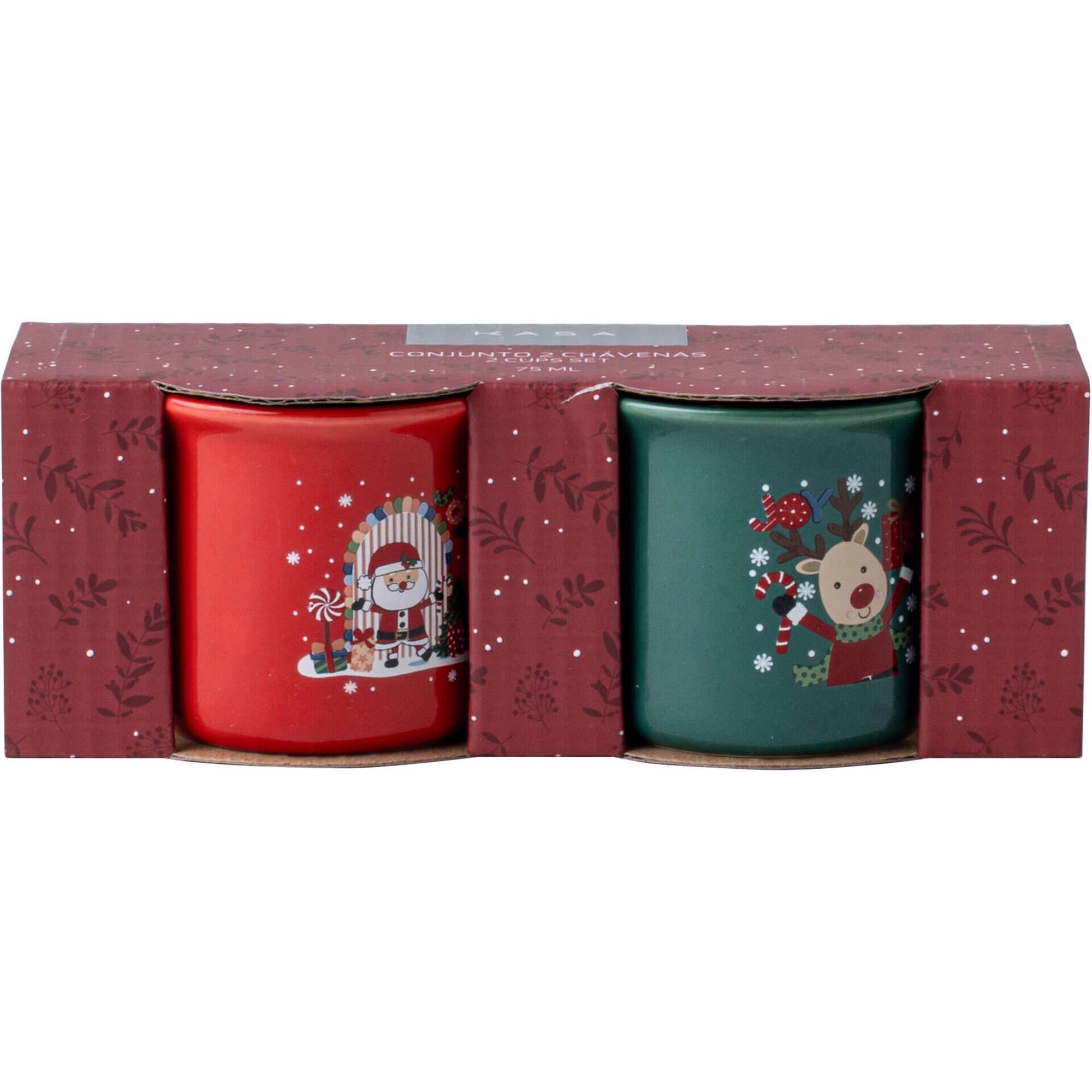 Conjunto 2 Ch&aacute;venas 75ml Rena e Pai Natal Kasa