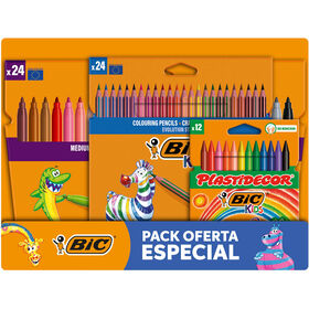 Pack Oferta Especial Colorir 2x24un (Lápis de Cor e Marcadores) + 1x12un Lápis de Cera Bic 60 un