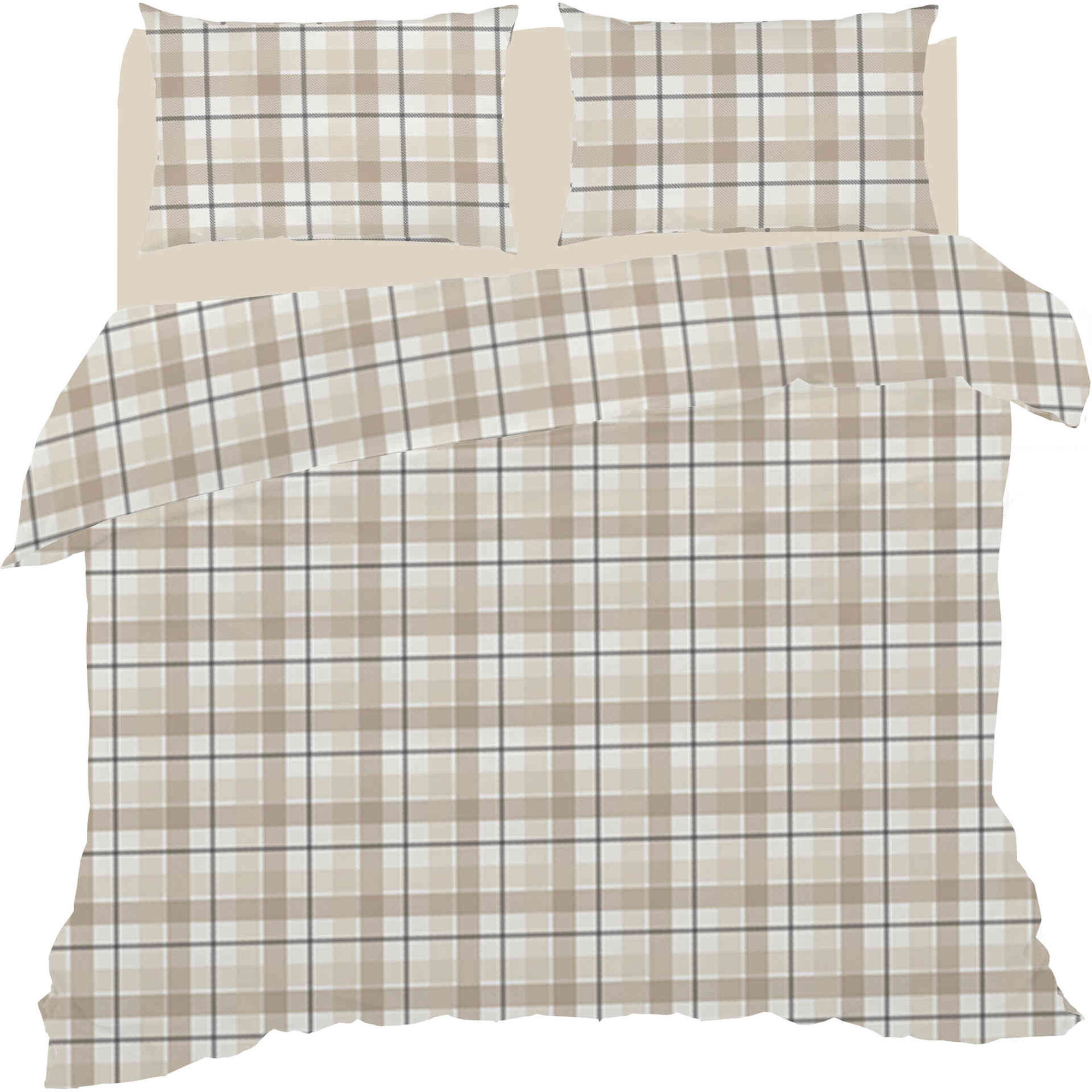 Conjunto de Len&ccedil;&oacute;is Flanela 280x260cm Quadrados Bege Kasa