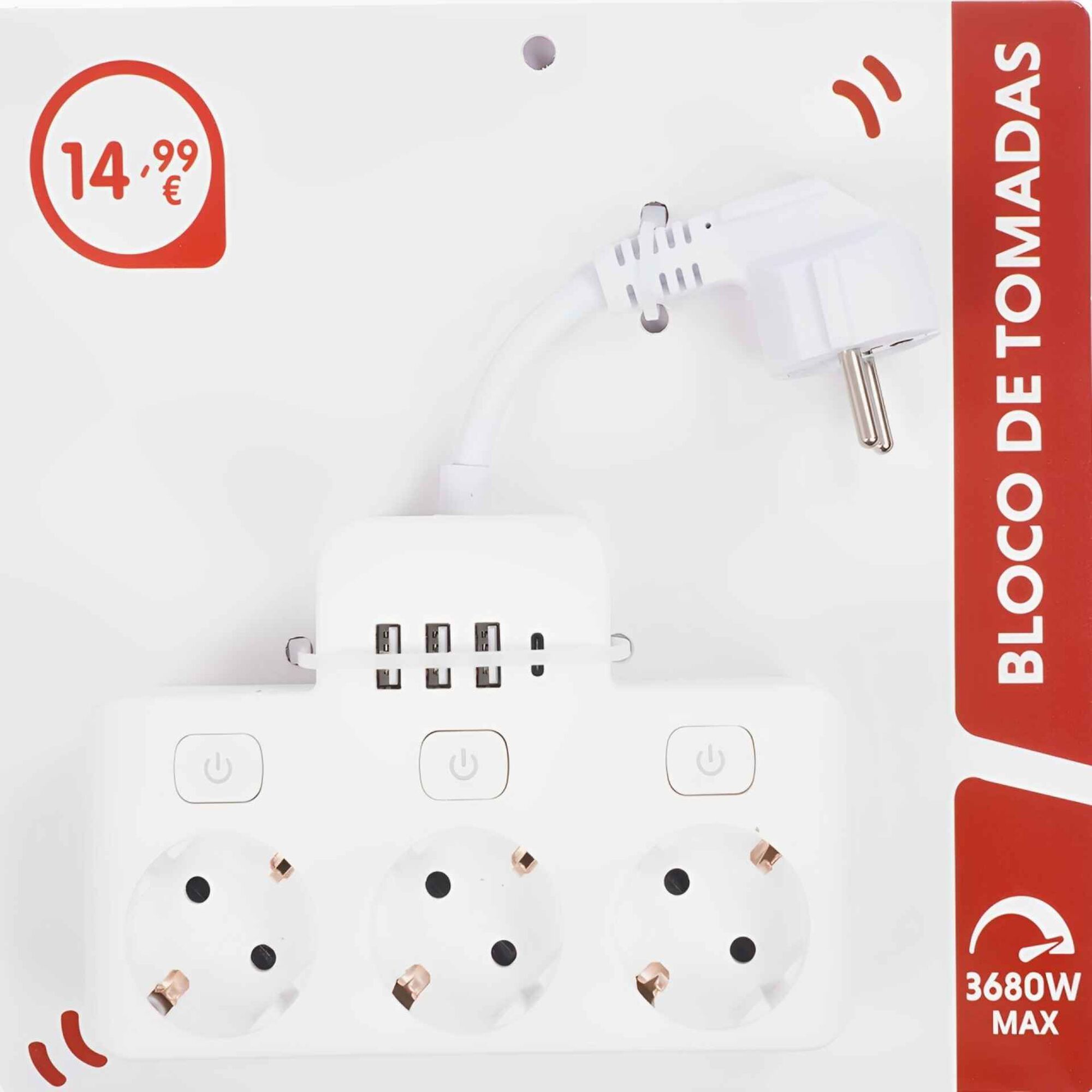 Bloco de Tomadas com 3 Entradas AC e 3 USB Bazar&atilde;o