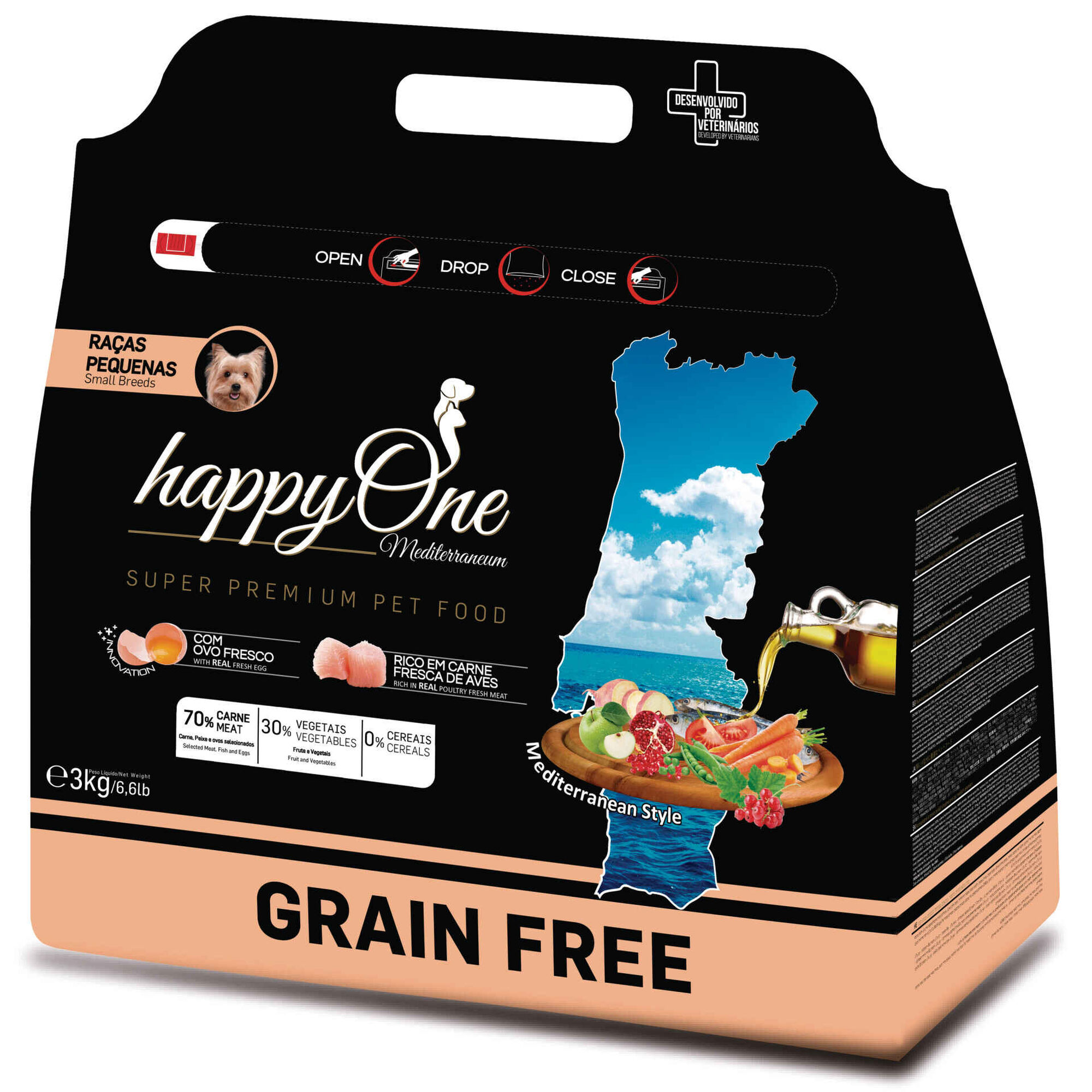 Ra&ccedil;&atilde;o para C&atilde;o Adulto Small Breeds Grain Free happyOne Mediterraneum
