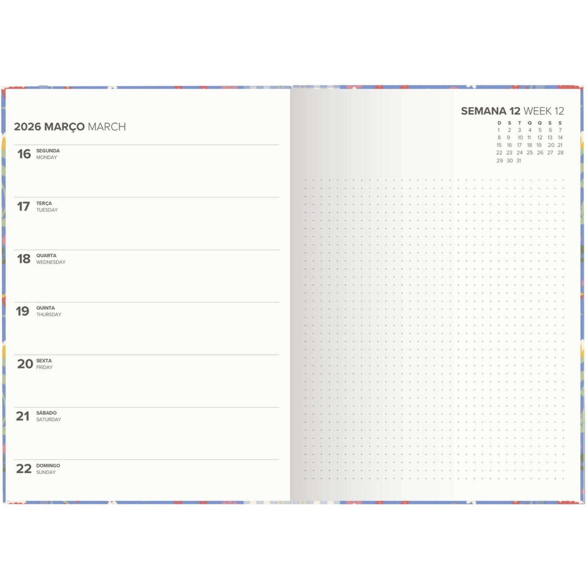 Agenda A5 2026 12 Meses (várias cores)