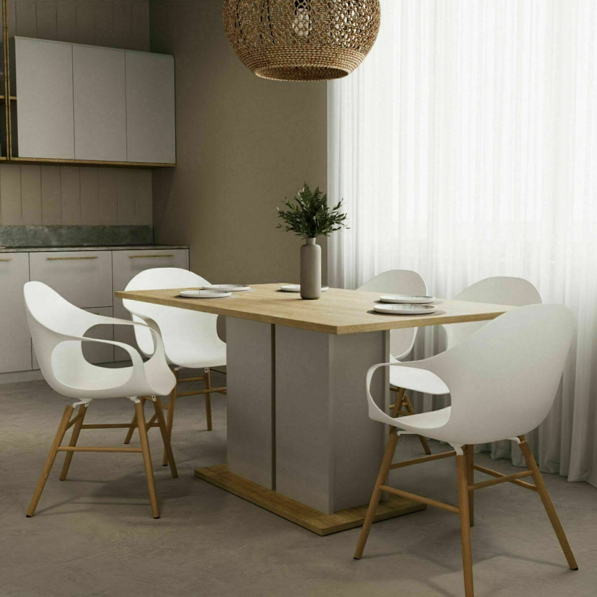 Mesa de Jantar 160x90x78cm Branca e Carvalho Access