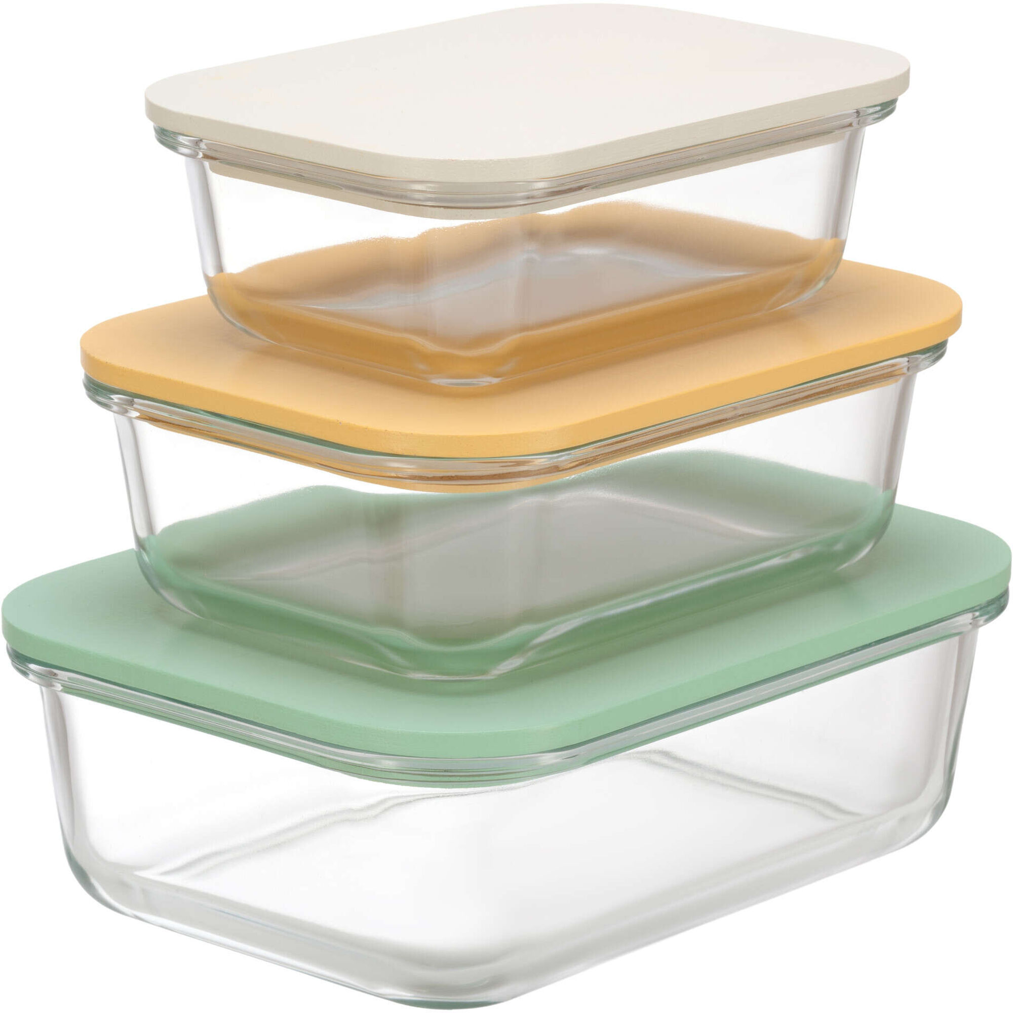 Conjunto de 3 Caixas Herm&eacute;ticas Vidro Bambu Colors Kasa