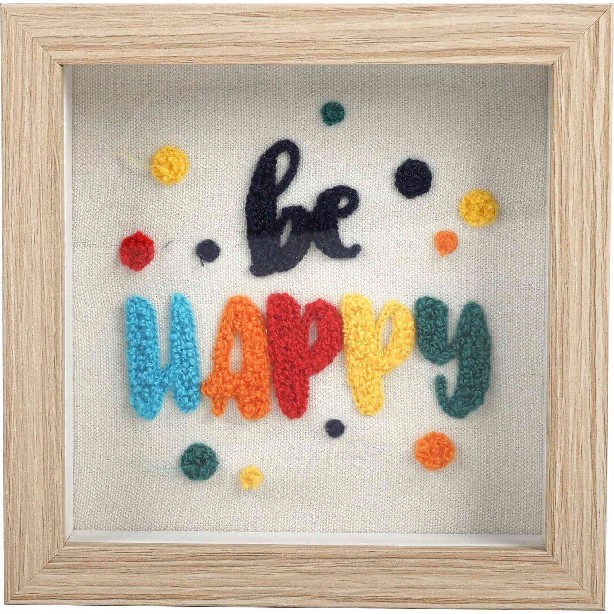 Quadro 15x15cm Bordado Be Happy