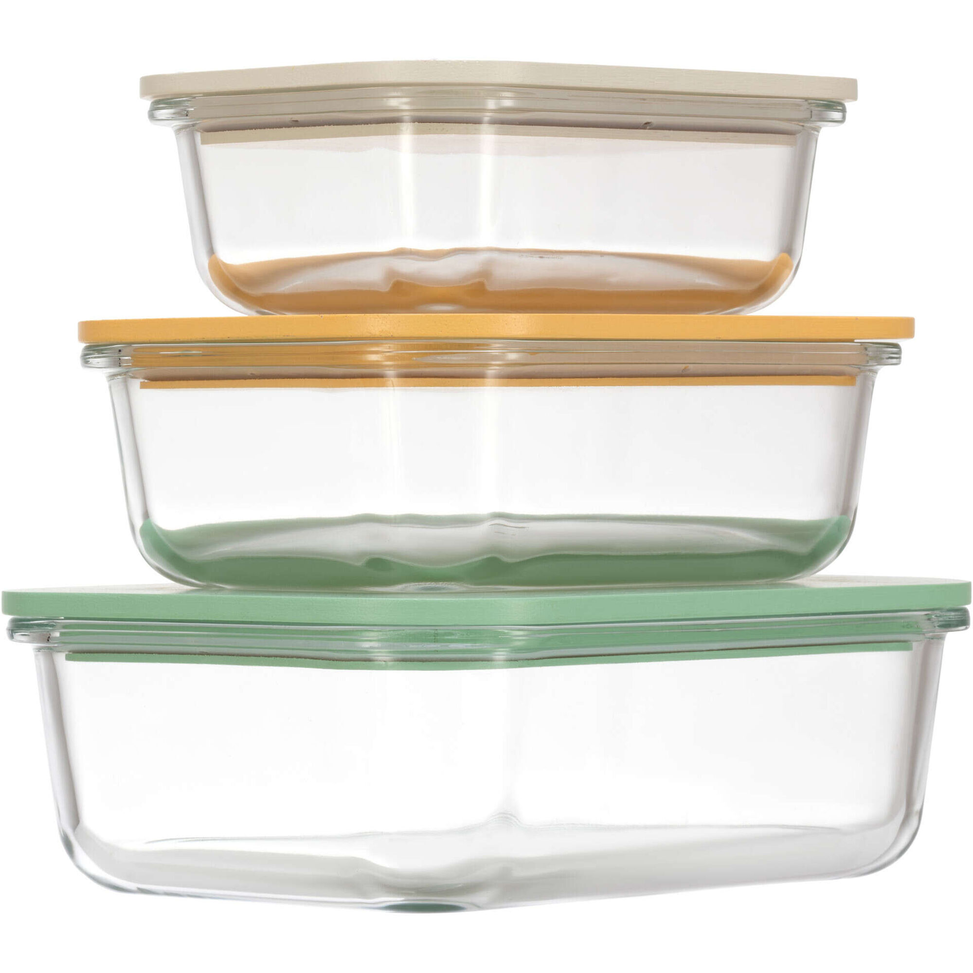 Conjunto de 3 Caixas Herm&eacute;ticas Vidro Bambu Colors Kasa