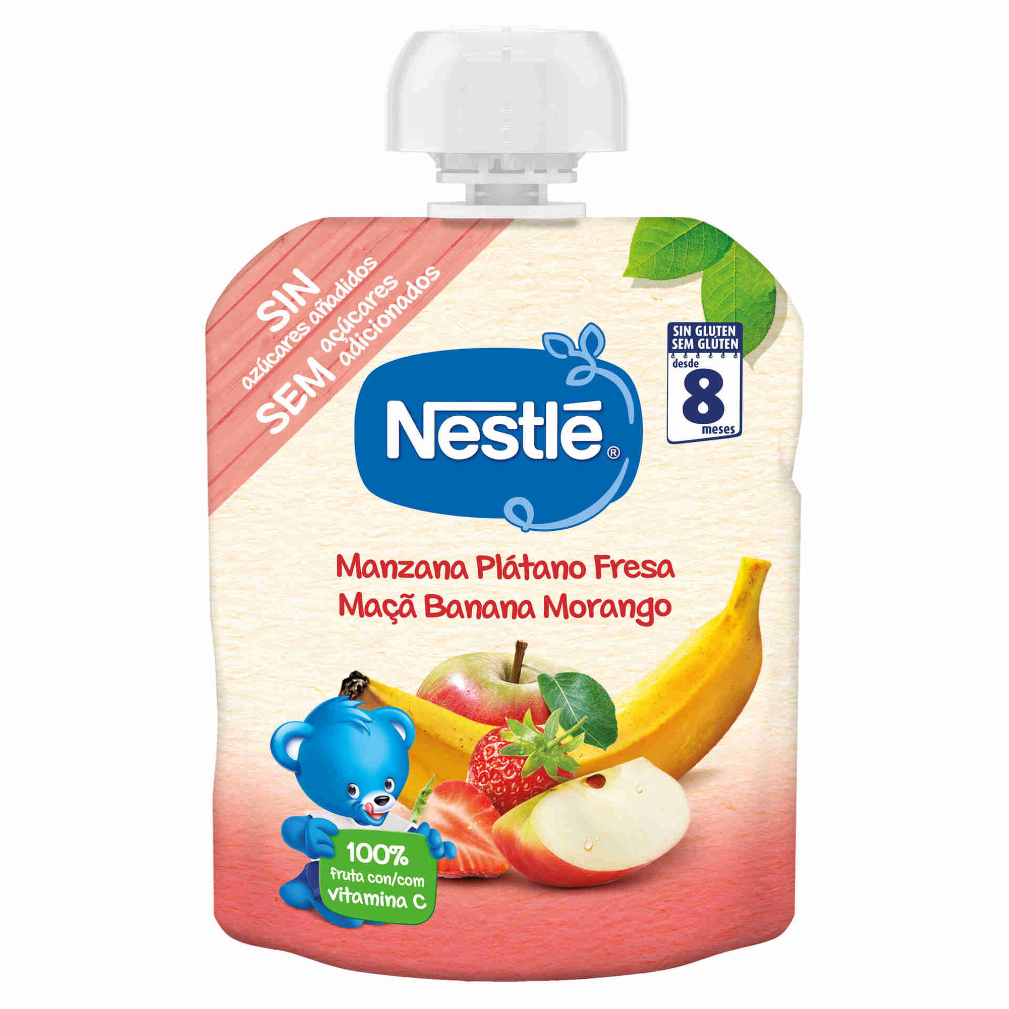 Saqueta de Fruta Maçã, Banana e Morango sem Glúten +8 Meses Saqueta de Fruta Maçã, Banana e Morango sem Glúten +8 Meses